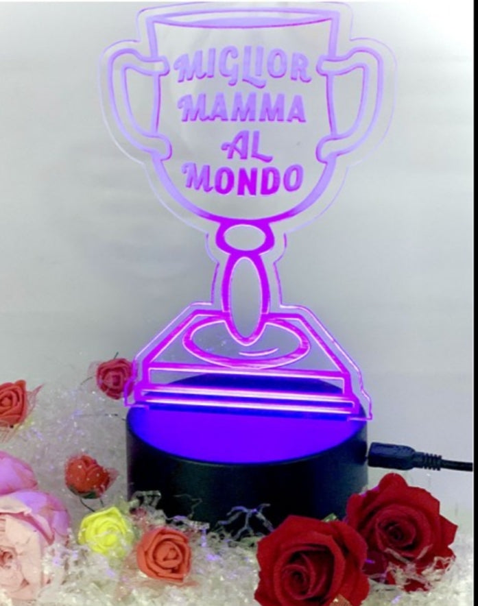 Lampada 3D personalizzata in plexiglass e led Mamma TVB