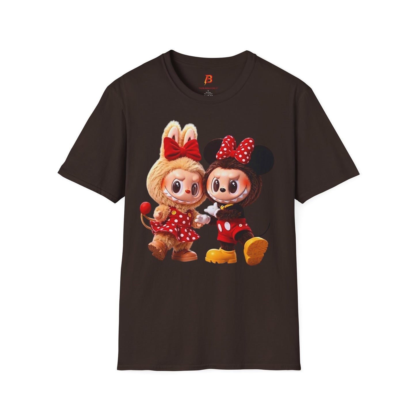 T-Shirt Unisex Labubu Softstyle  – Design Kawaii Coppia in Stile Minnie & Mickey.