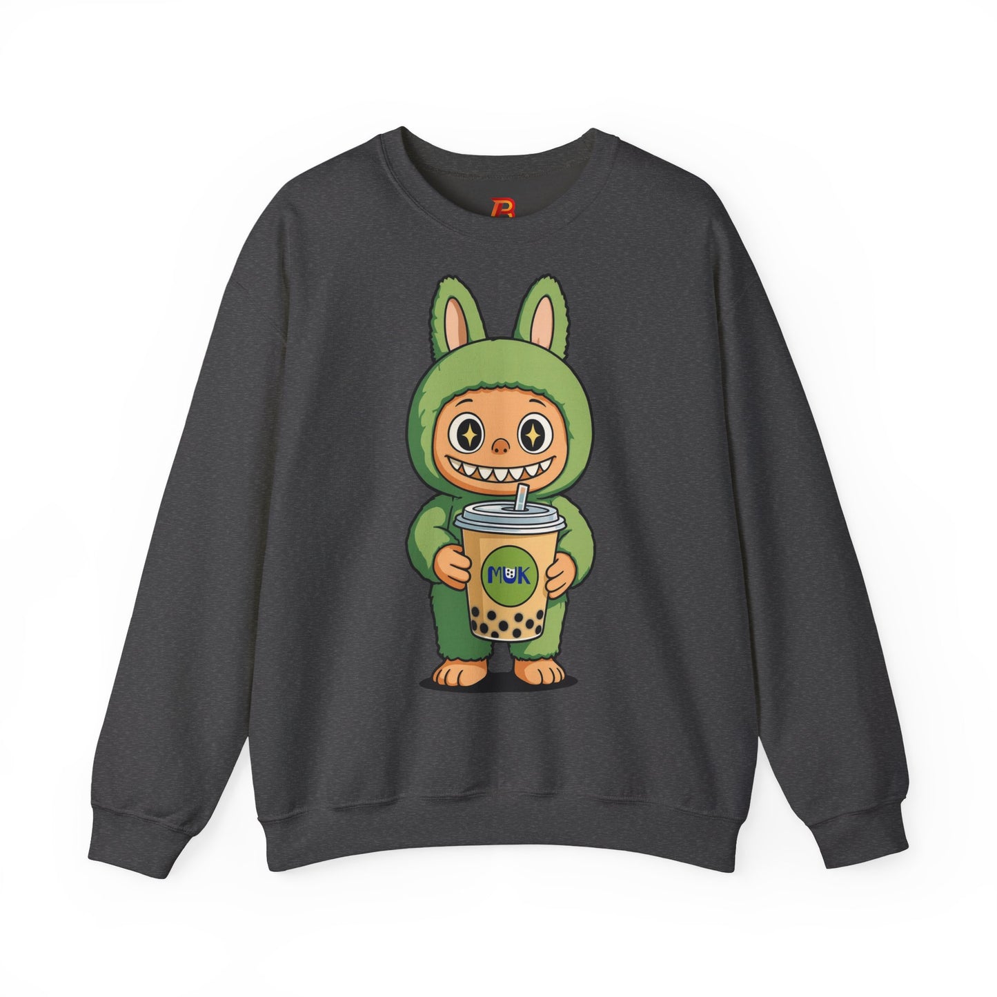 Felpa Unisex Labubu Bubble Tea – Sweatshirt Verde Streetwear Heavy Blend.