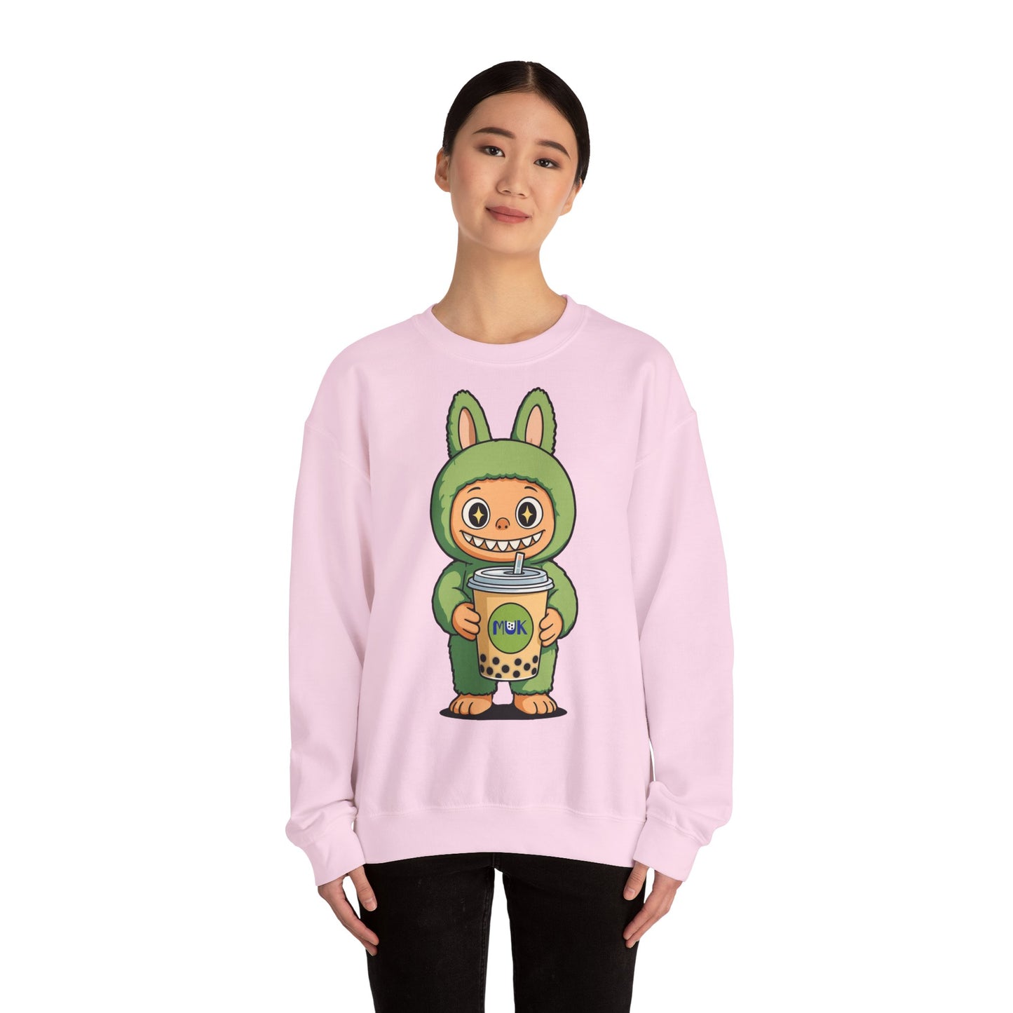 Felpa Unisex Labubu Bubble Tea – Sweatshirt Verde Streetwear Heavy Blend.