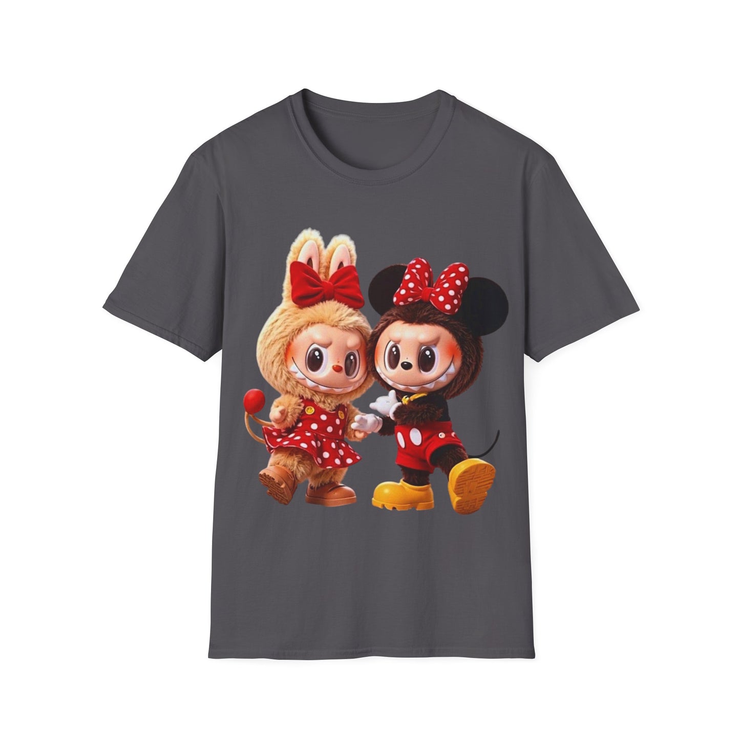 T-Shirt Unisex Labubu Softstyle  – Design Kawaii Coppia in Stile Minnie & Mickey.