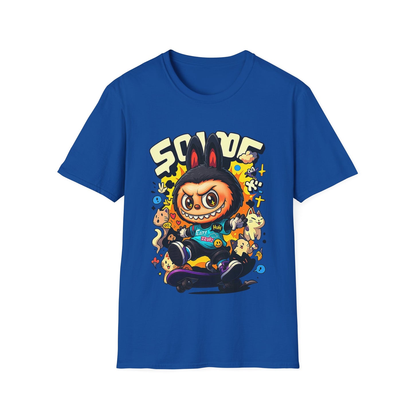 T-Shirt Unisex Labubu Softstyle  – Design Kawaii Streetwear con Skateboard.