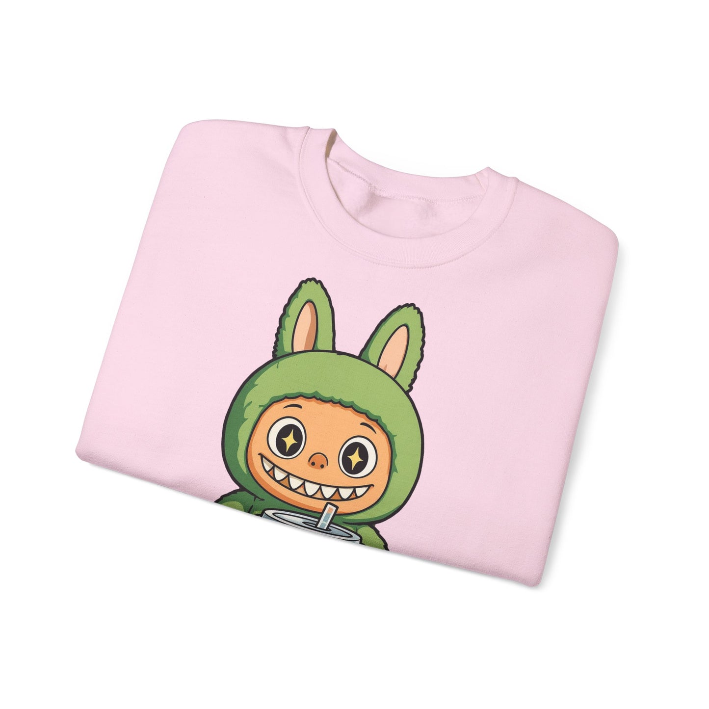 Felpa Unisex Labubu Bubble Tea – Sweatshirt Verde Streetwear Heavy Blend.