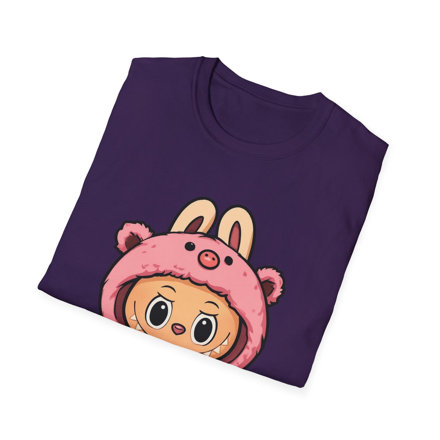 T-Shirt Unisex Labubu Softstyle – Outfit Cartoon Kawaii Rosa Orsetto Fragola.