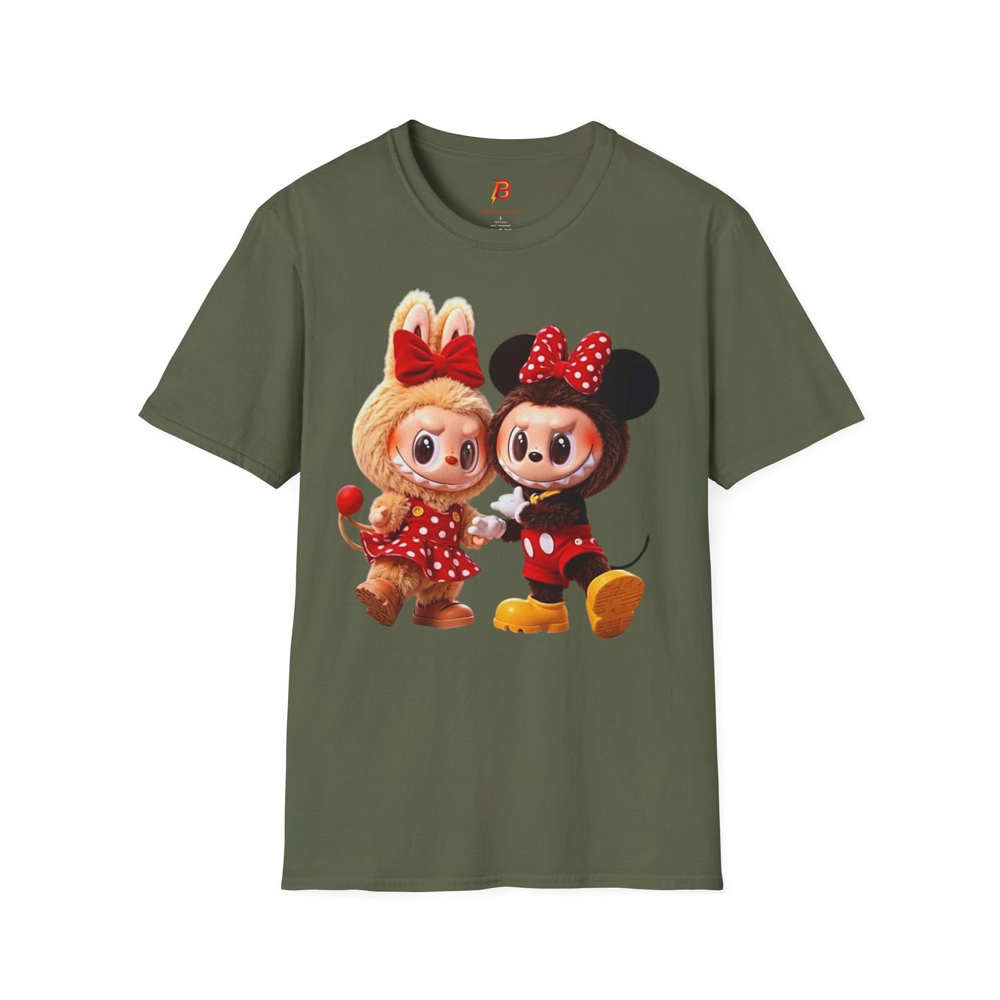 T-Shirt Unisex Labubu Softstyle  – Design Kawaii Coppia in Stile Minnie & Mickey.