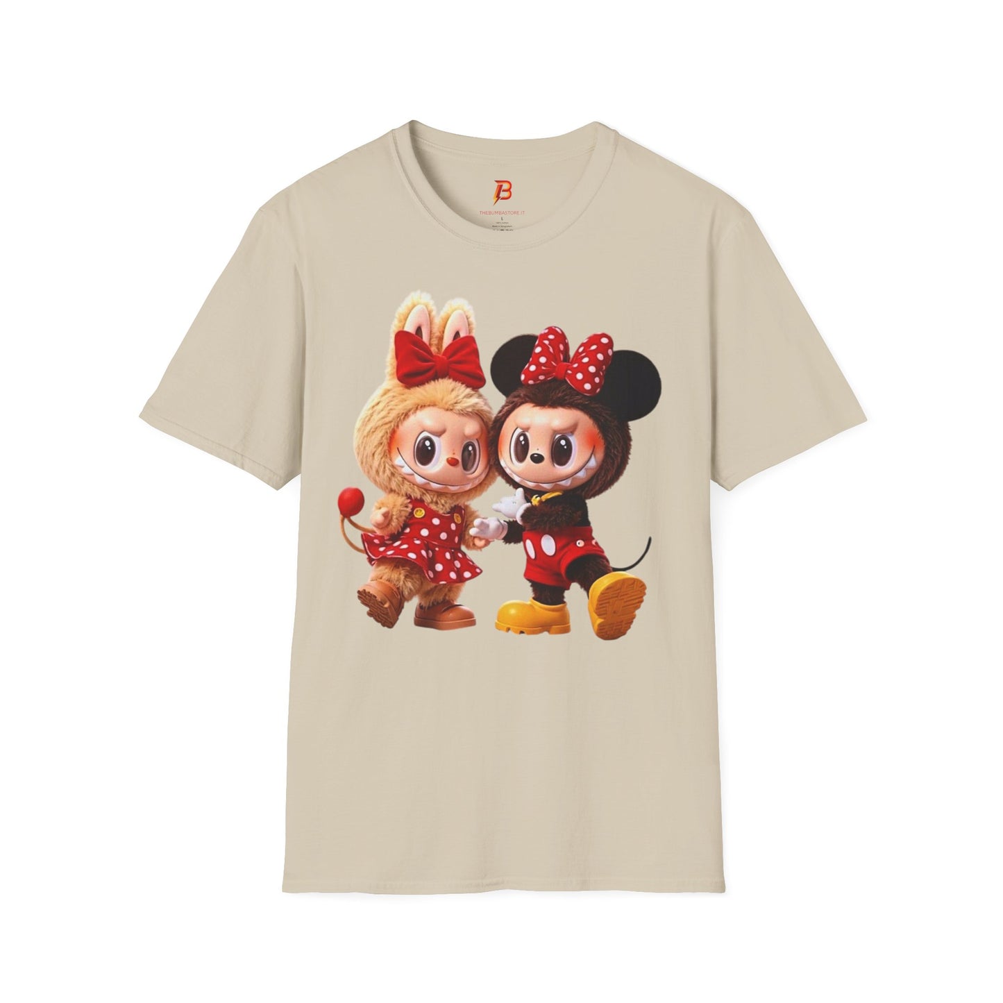 T-Shirt Unisex Labubu Softstyle  – Design Kawaii Coppia in Stile Minnie & Mickey.