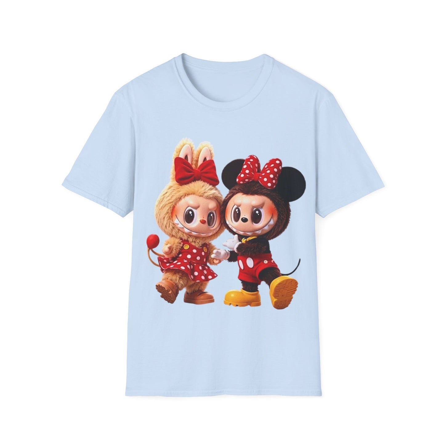 T-Shirt Unisex Labubu Softstyle  – Design Kawaii Coppia in Stile Minnie & Mickey.