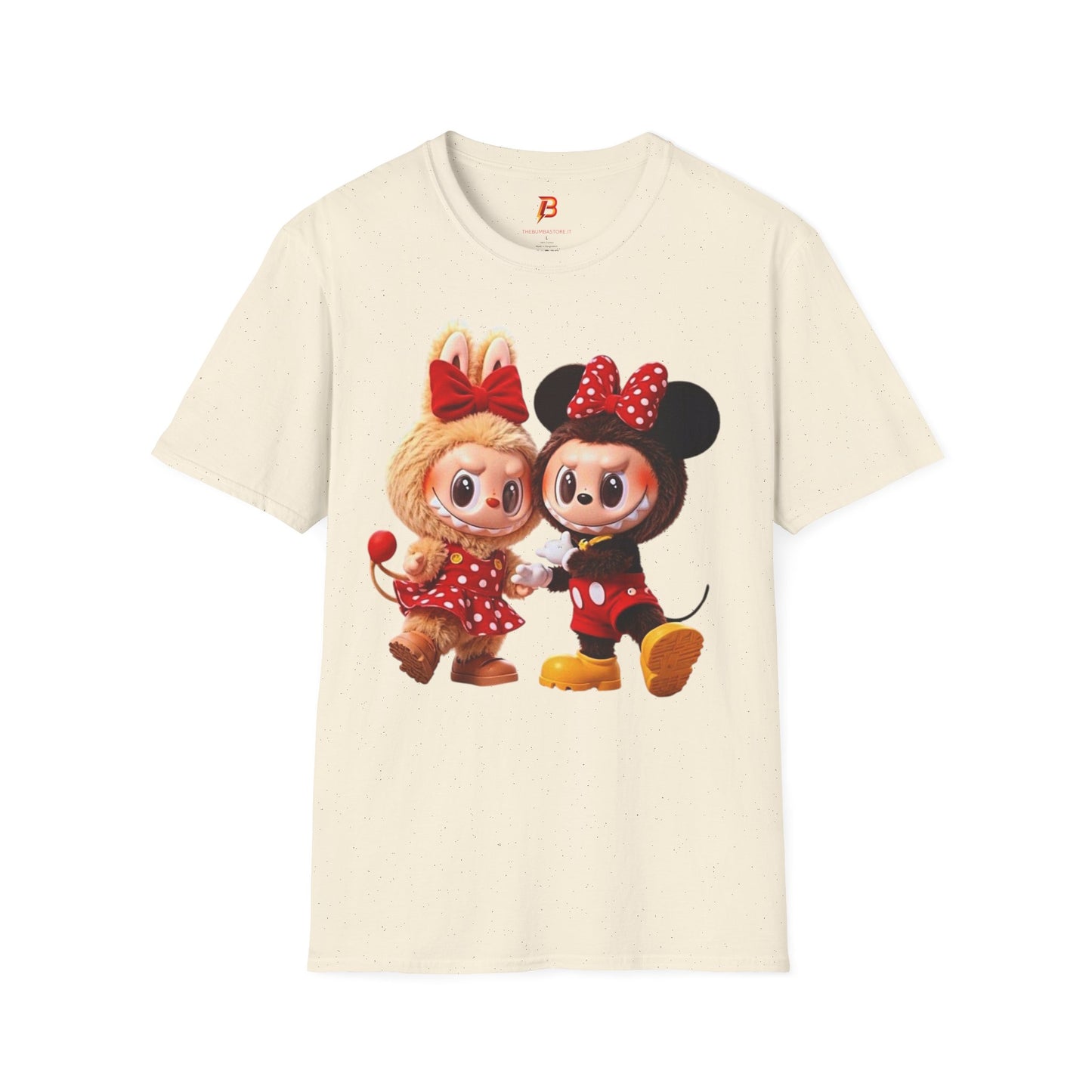 T-Shirt Unisex Labubu Softstyle  – Design Kawaii Coppia in Stile Minnie & Mickey.