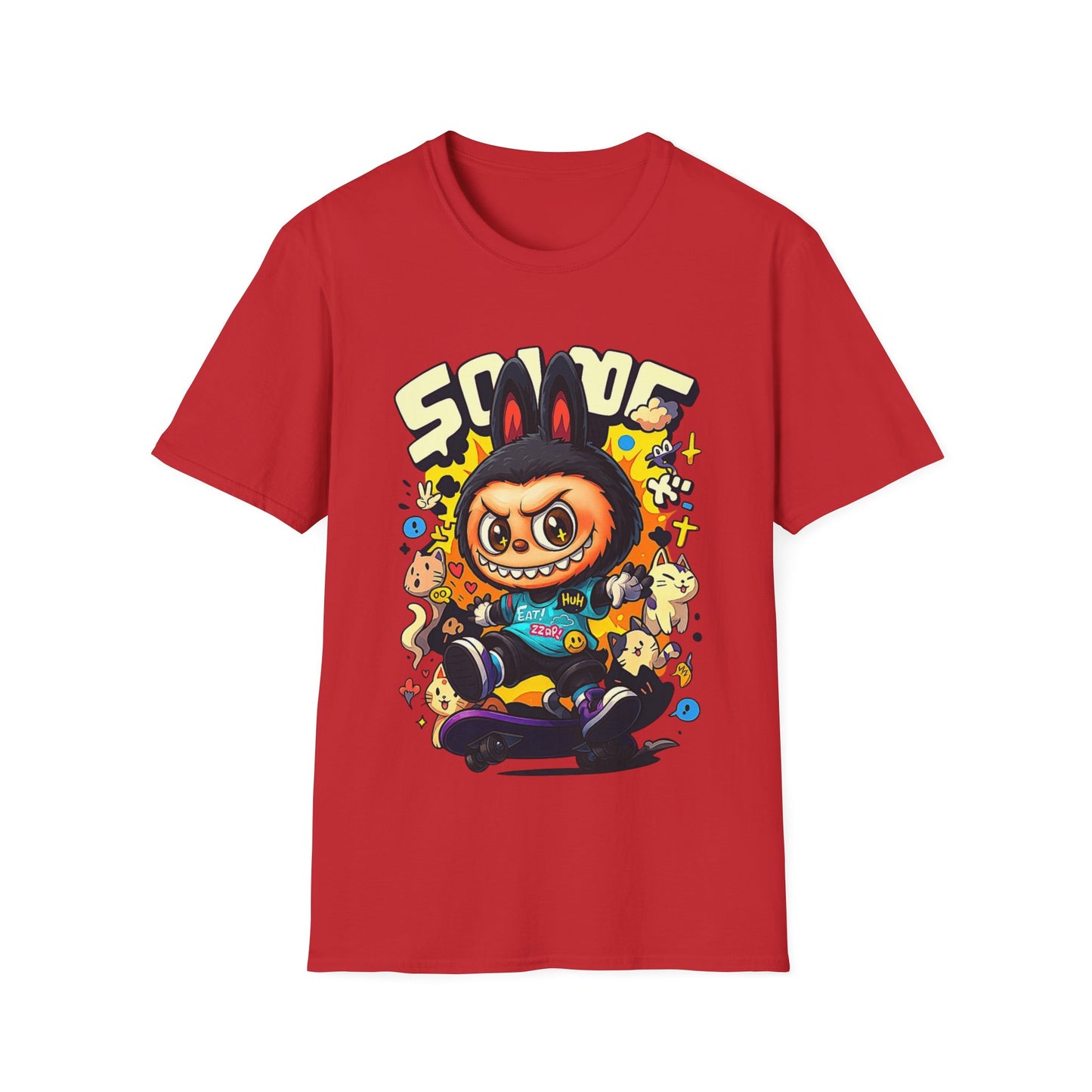 T-Shirt Unisex Labubu Softstyle  – Design Kawaii Streetwear con Skateboard.