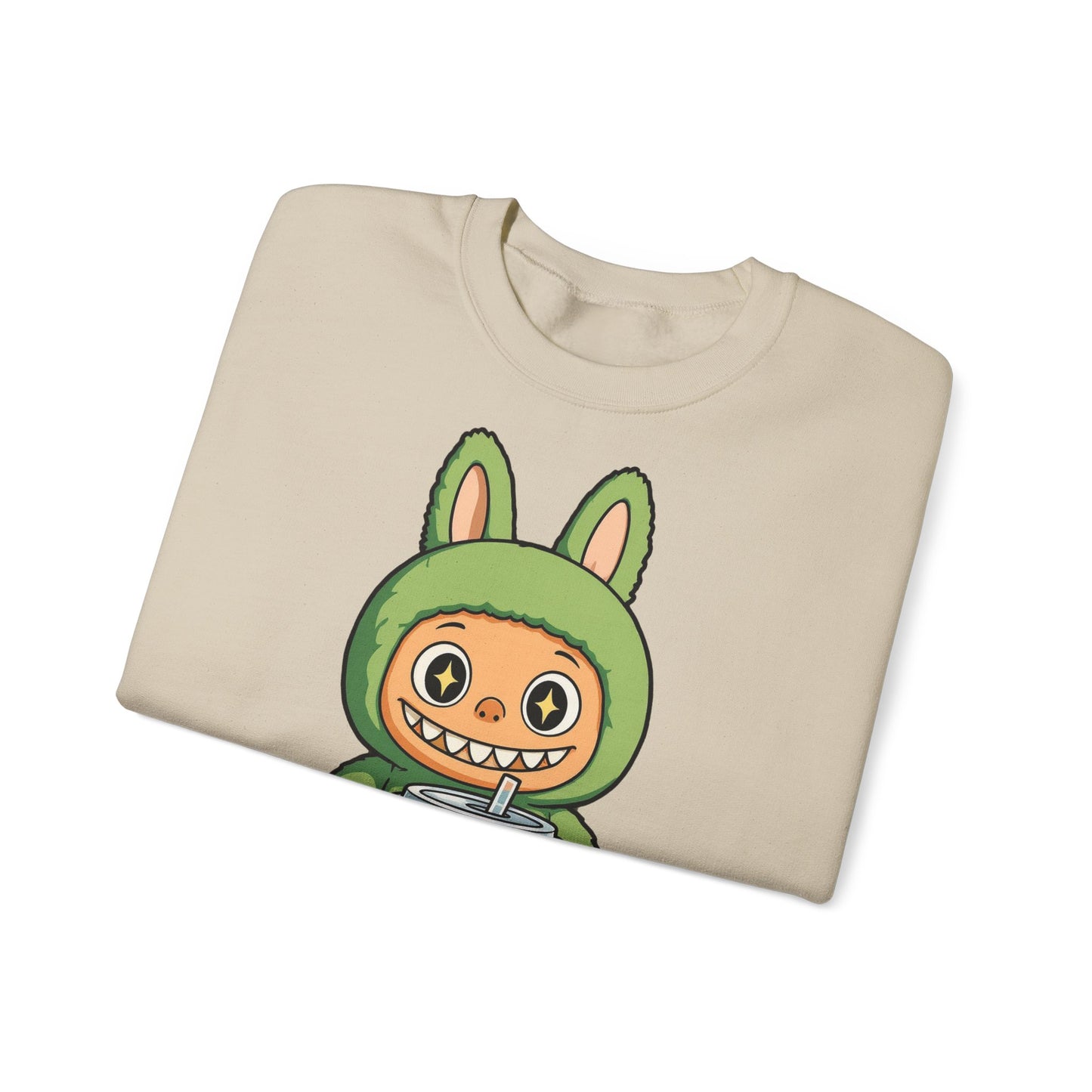 Felpa Unisex Labubu Bubble Tea – Sweatshirt Verde Streetwear Heavy Blend.