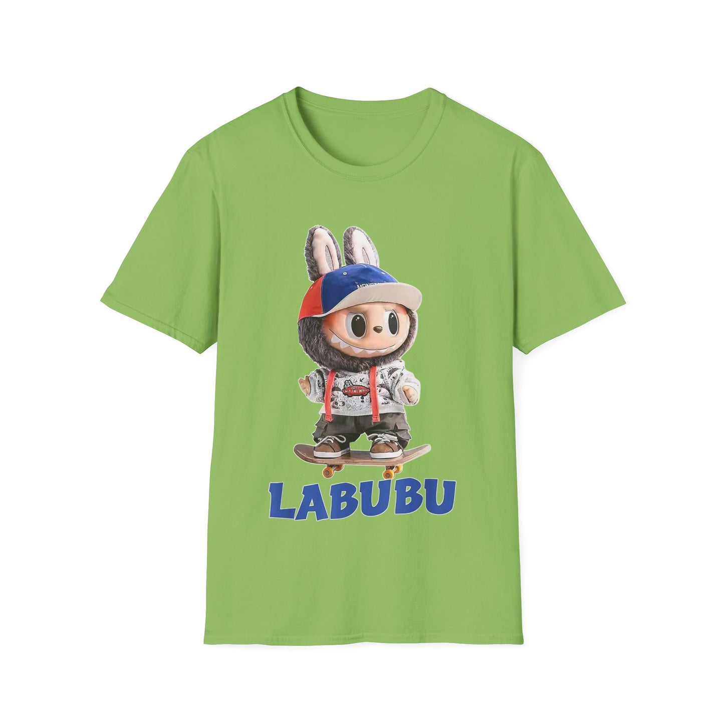 T-Shirt Unisex Labubu Softstyle Arancione – Design Streetwear con Skateboard.