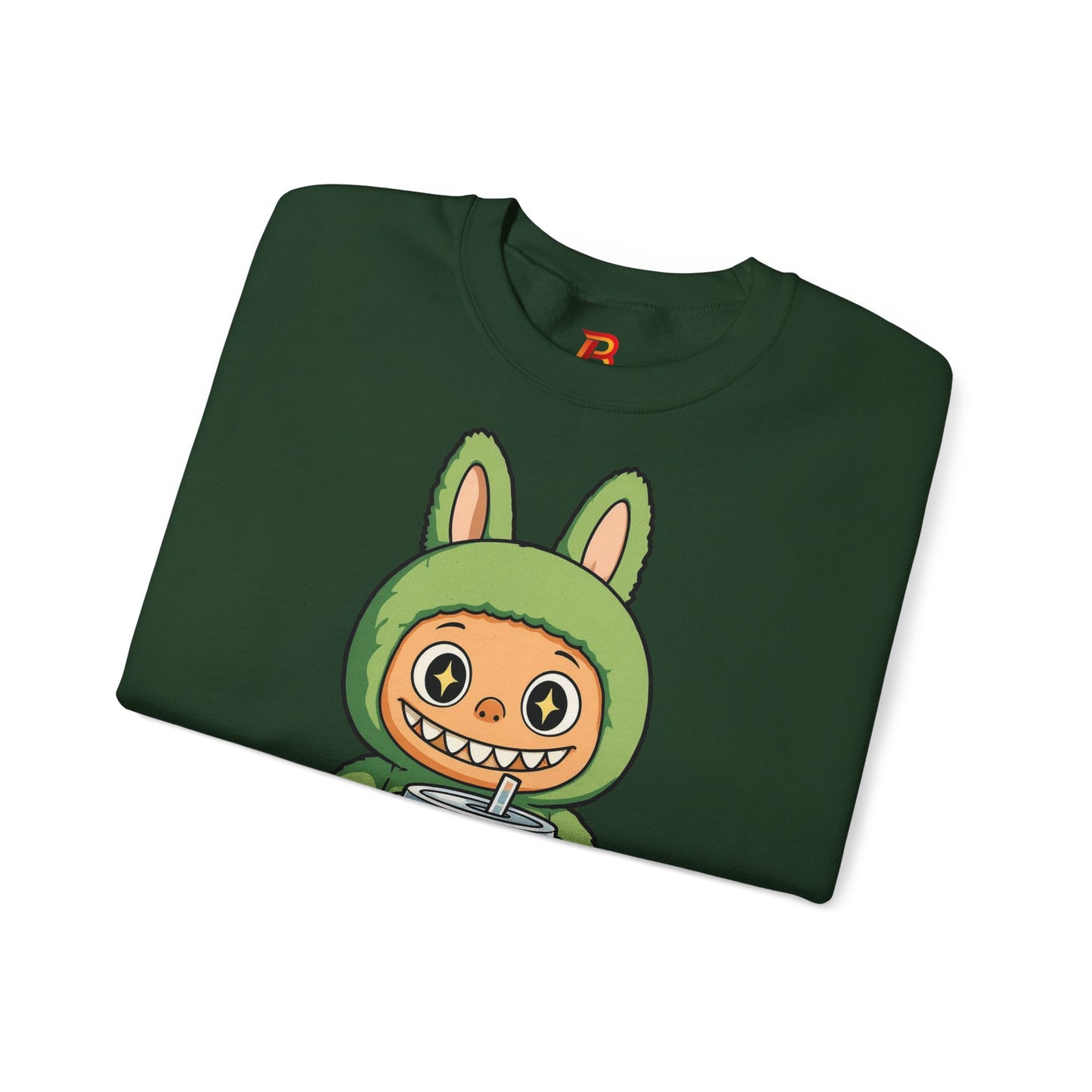 Felpa Unisex Labubu Bubble Tea – Sweatshirt Verde Streetwear Heavy Blend.