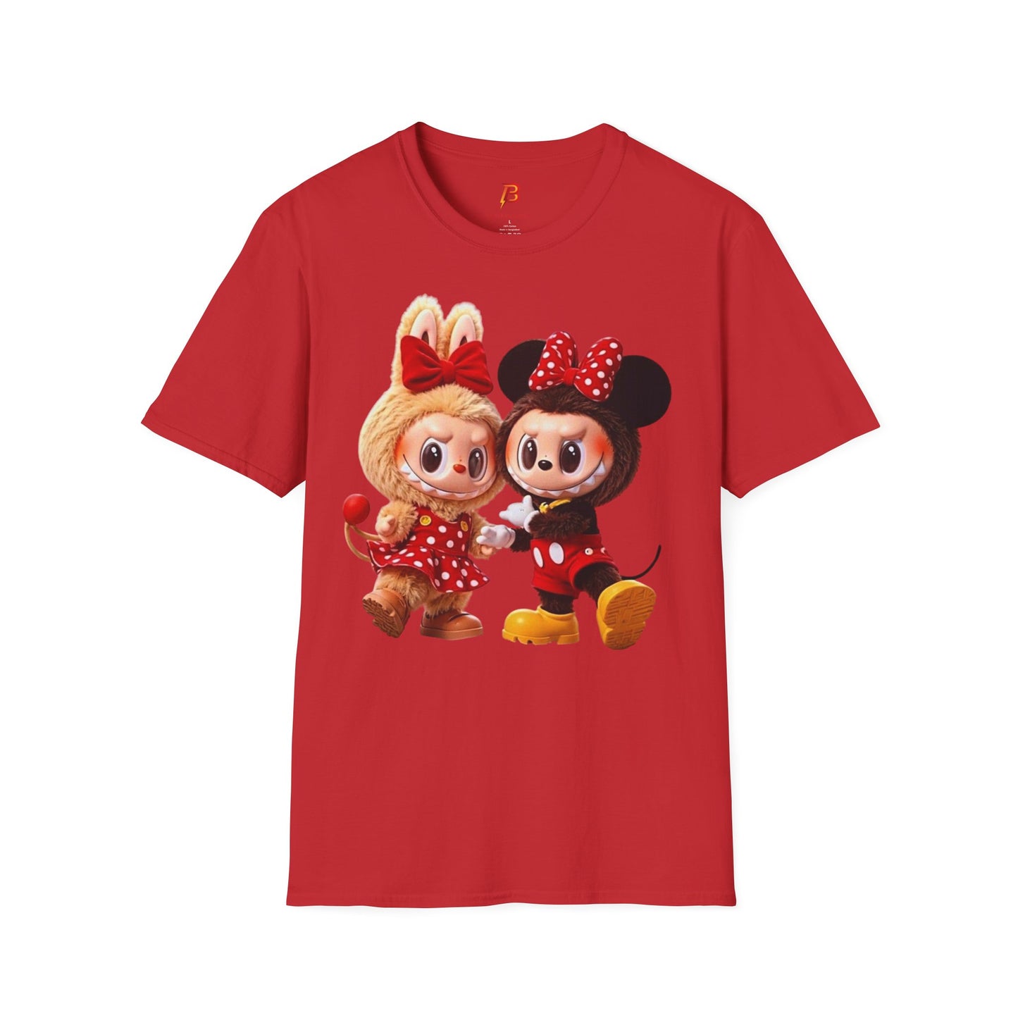 T-Shirt Unisex Labubu Softstyle  – Design Kawaii Coppia in Stile Minnie & Mickey.