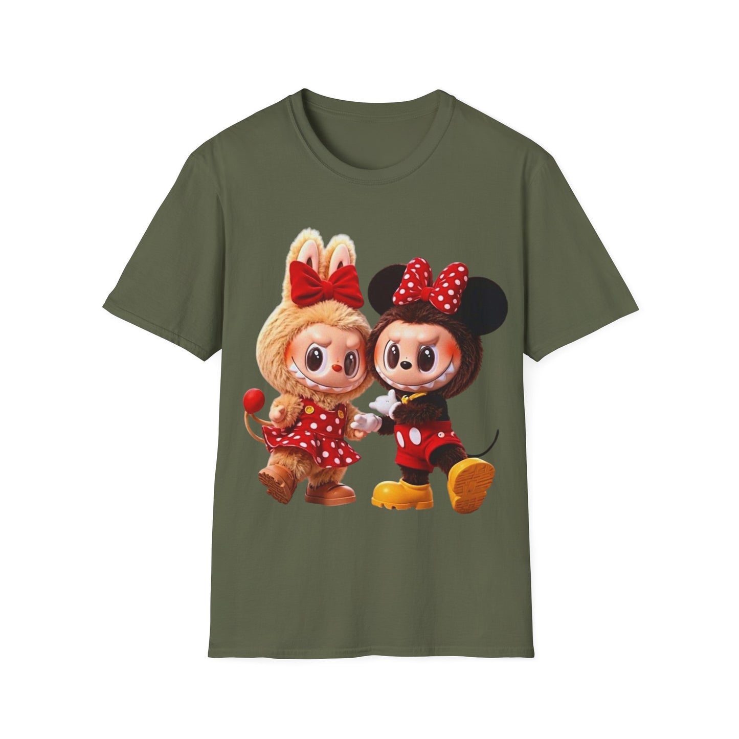 T-Shirt Unisex Labubu Softstyle  – Design Kawaii Coppia in Stile Minnie & Mickey.