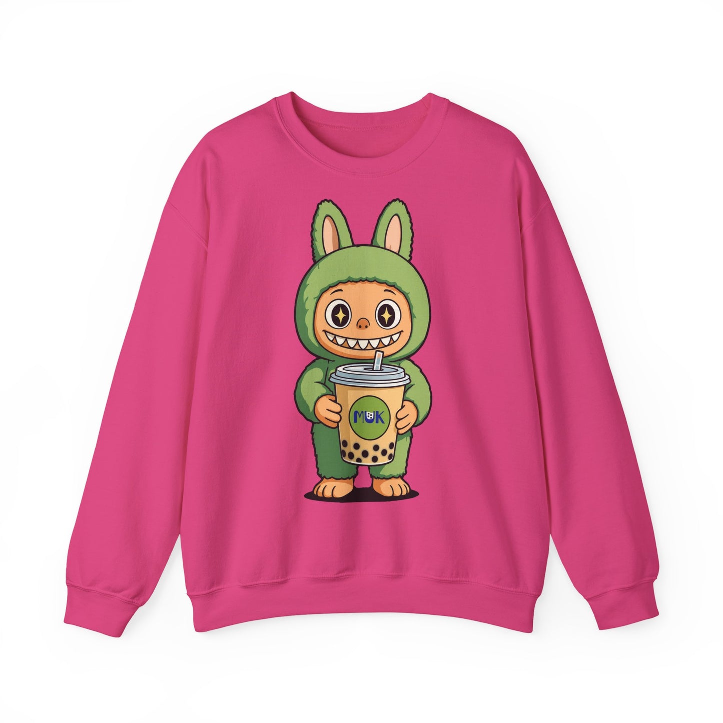 Felpa Unisex Labubu Bubble Tea – Sweatshirt Verde Streetwear Heavy Blend.