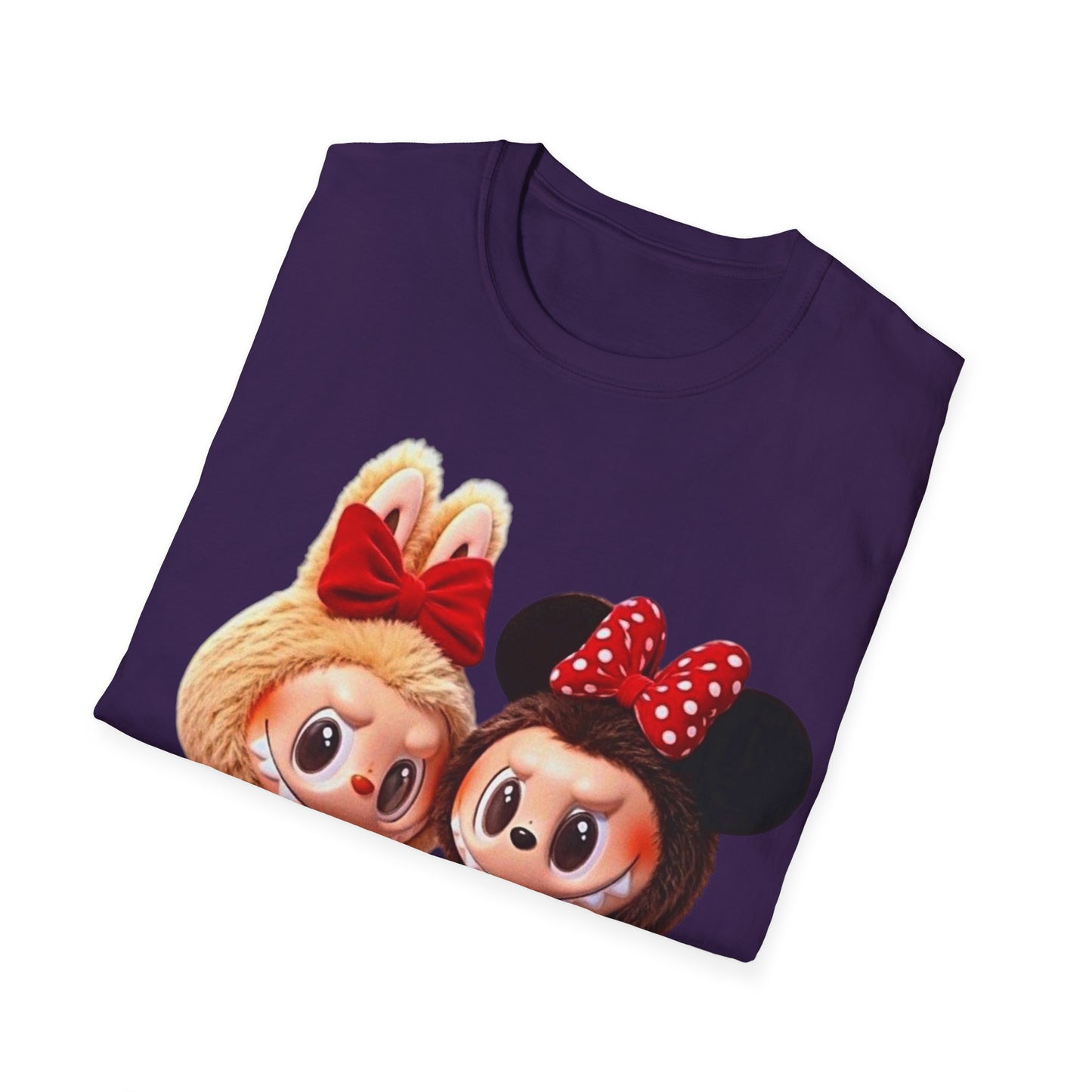 T-Shirt Unisex Labubu Softstyle  – Design Kawaii Coppia in Stile Minnie & Mickey.