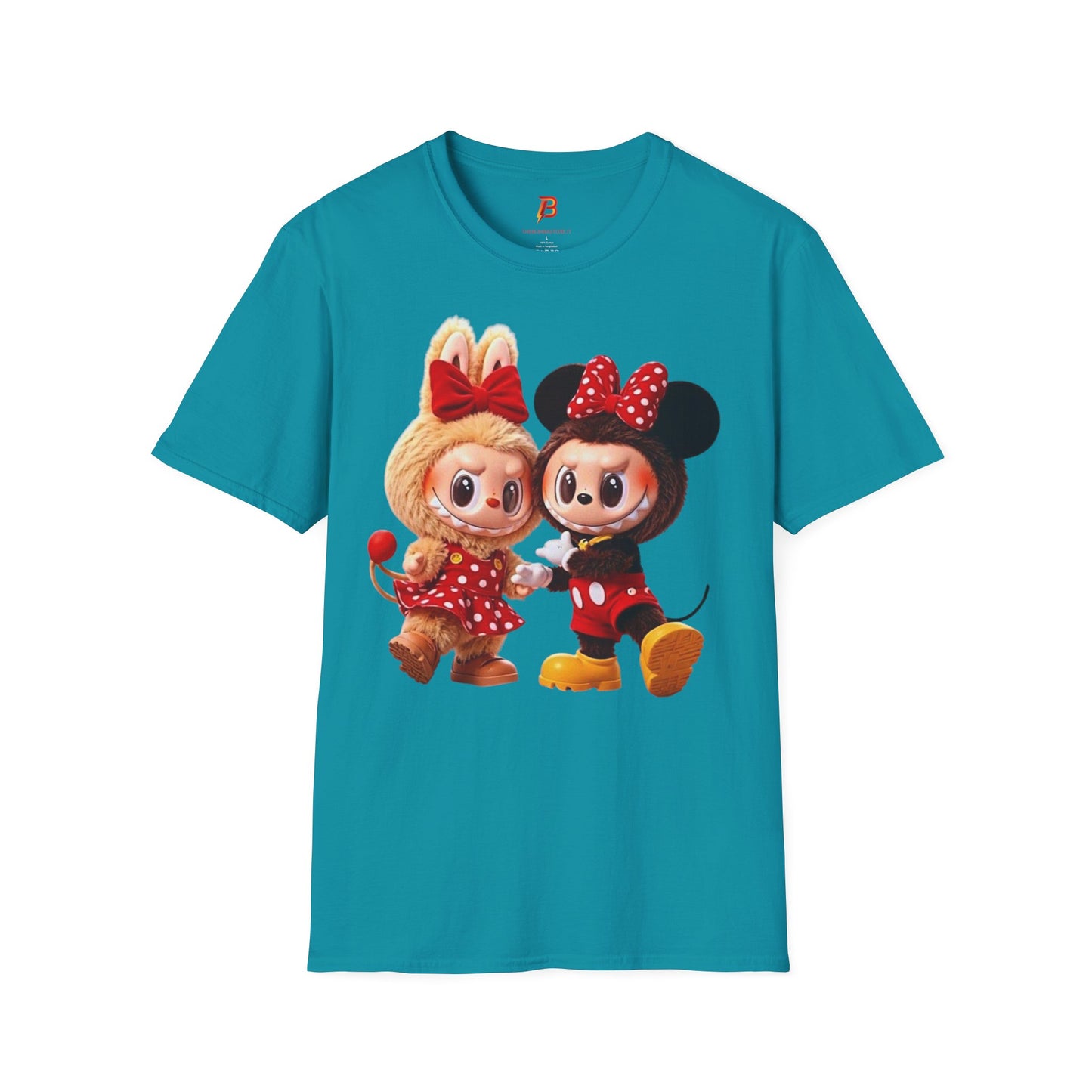 T-Shirt Unisex Labubu Softstyle  – Design Kawaii Coppia in Stile Minnie & Mickey.