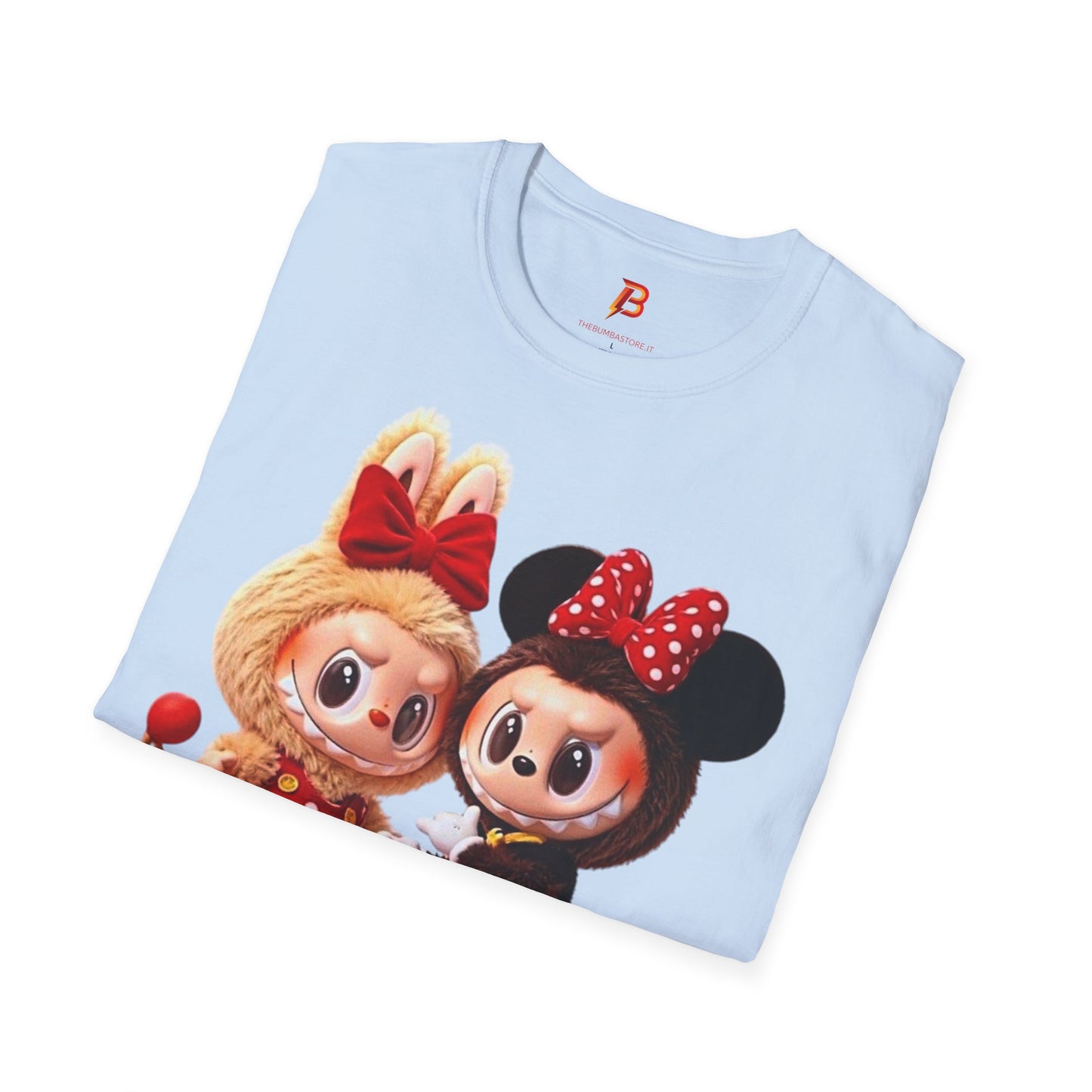 T-Shirt Unisex Labubu Softstyle  – Design Kawaii Coppia in Stile Minnie & Mickey.