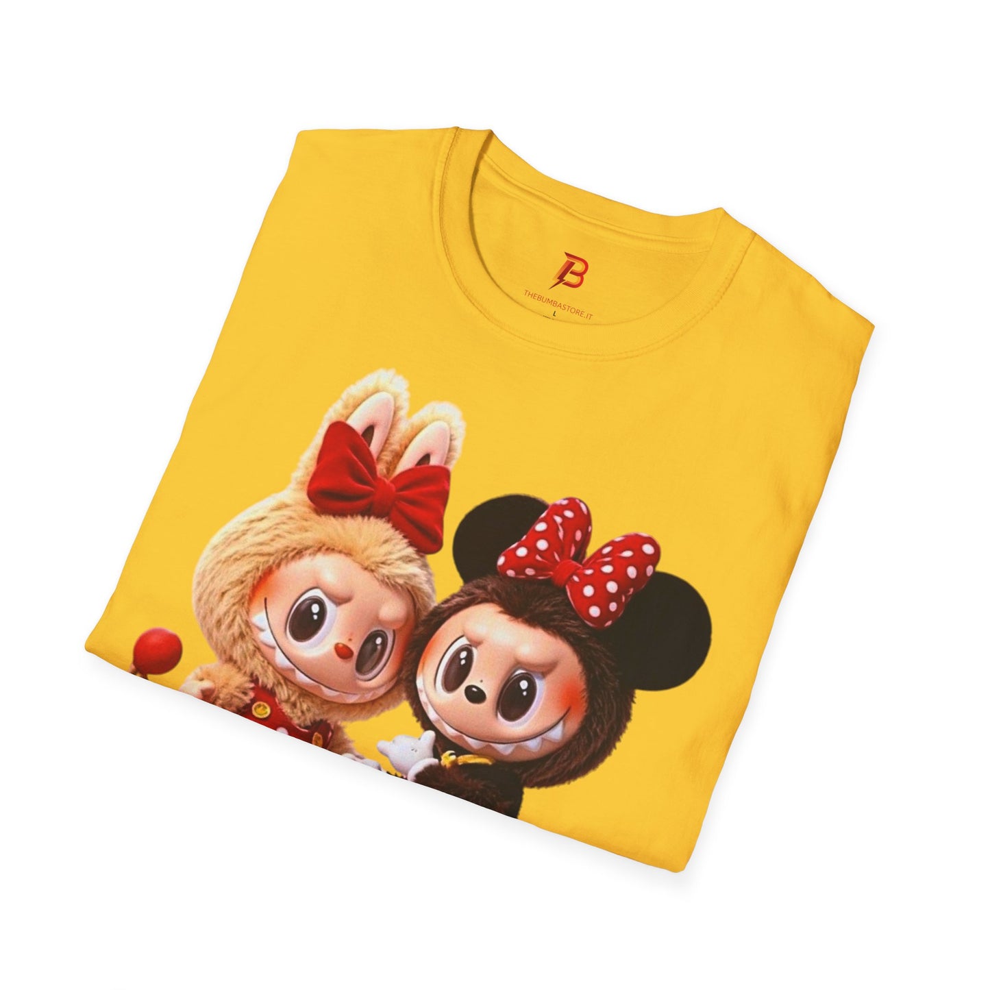 T-Shirt Unisex Labubu Softstyle  – Design Kawaii Coppia in Stile Minnie & Mickey.