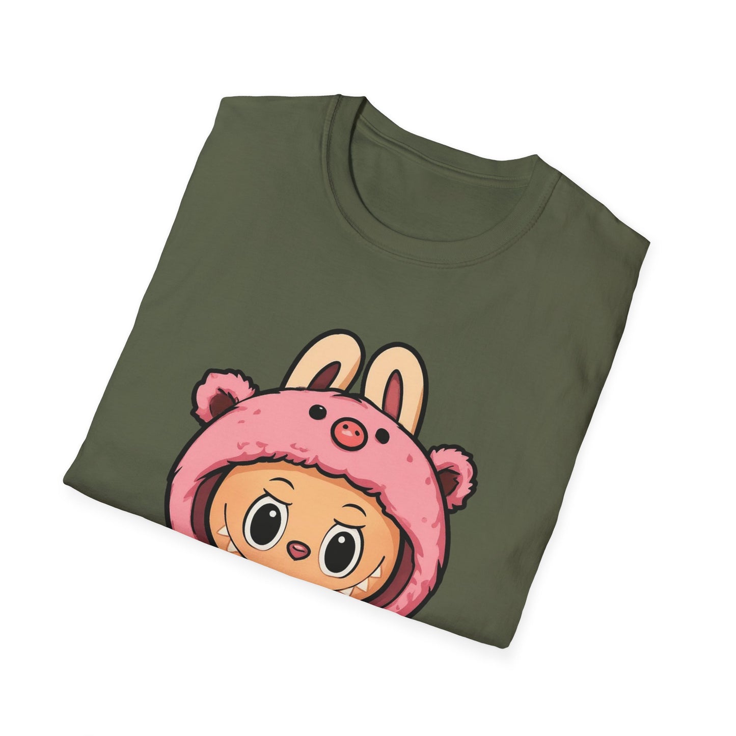 T-Shirt Unisex Labubu Softstyle – Outfit Cartoon Kawaii Rosa Orsetto Fragola.