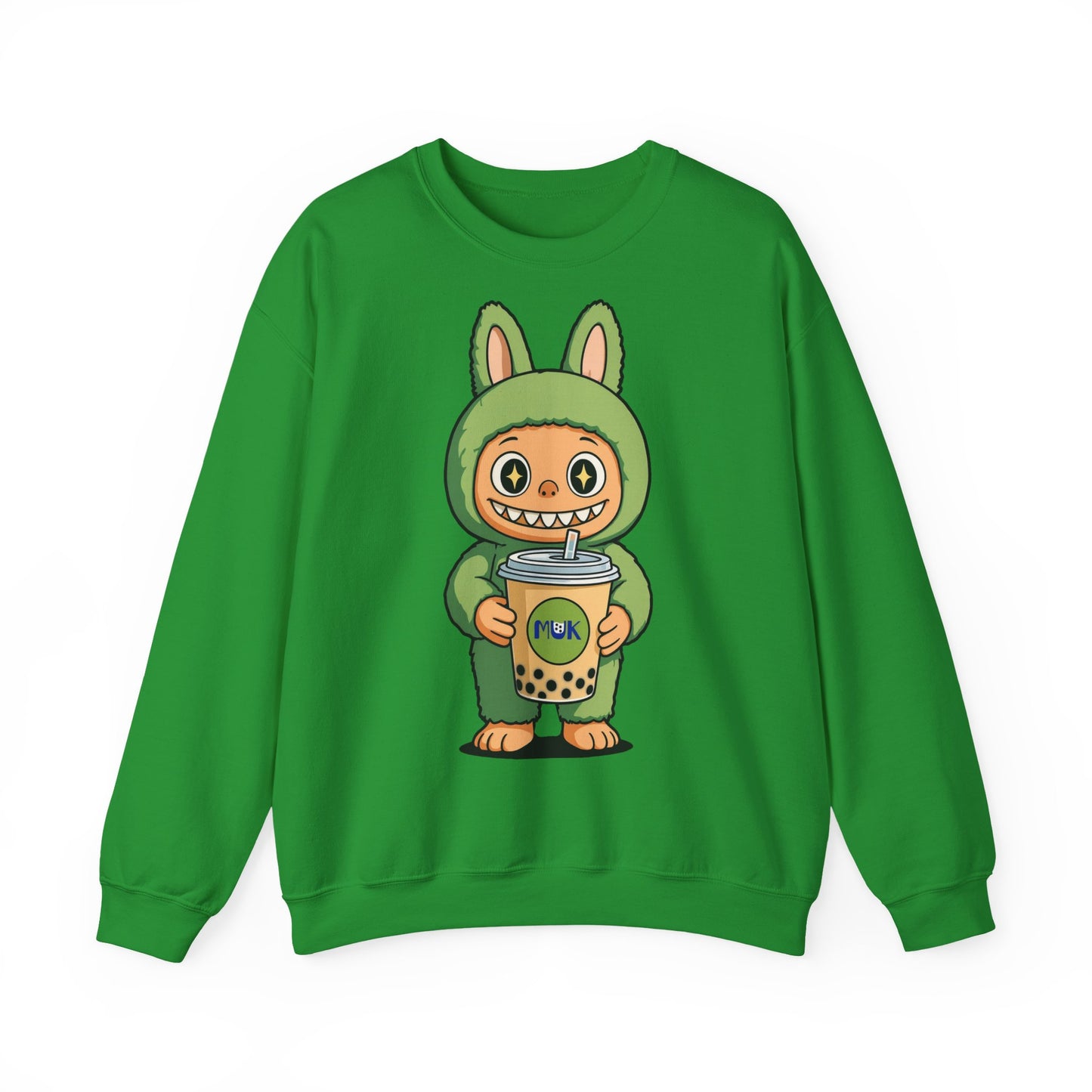 Felpa Unisex Labubu Bubble Tea – Sweatshirt Verde Streetwear Heavy Blend.