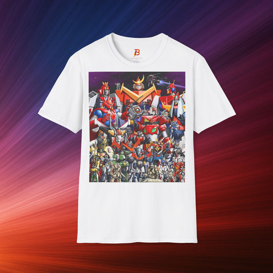 "T-shirt robot giapponesi anni ‘80 in cotone morbido. Un must per fan anime e collezionisti. Comfort e stile per ogni occasione.