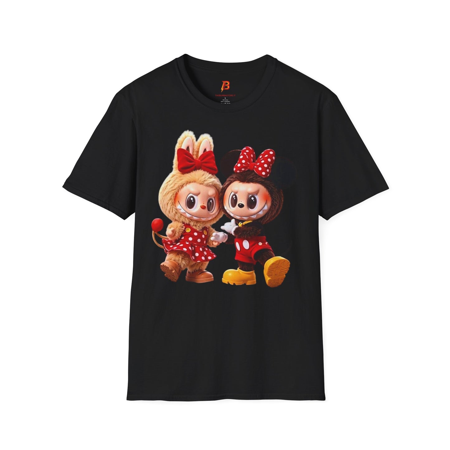 T-Shirt Unisex Labubu Softstyle  – Design Kawaii Coppia in Stile Minnie & Mickey.