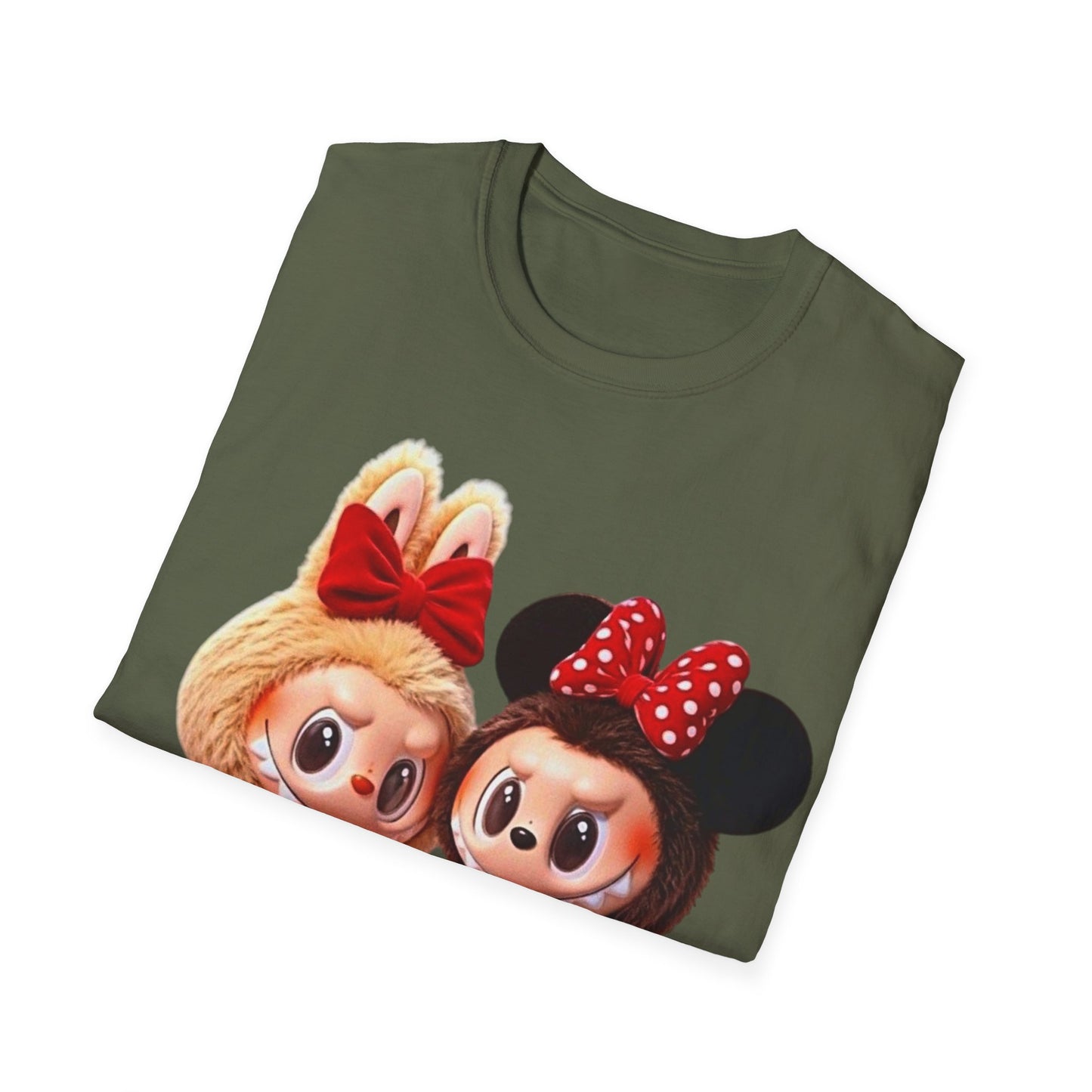 T-Shirt Unisex Labubu Softstyle  – Design Kawaii Coppia in Stile Minnie & Mickey.