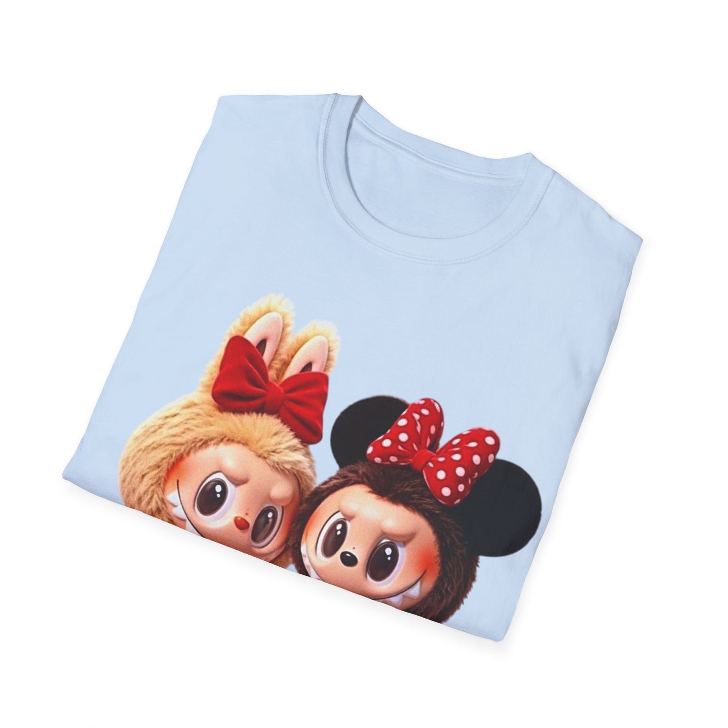 T-Shirt Unisex Labubu Softstyle  – Design Kawaii Coppia in Stile Minnie & Mickey.