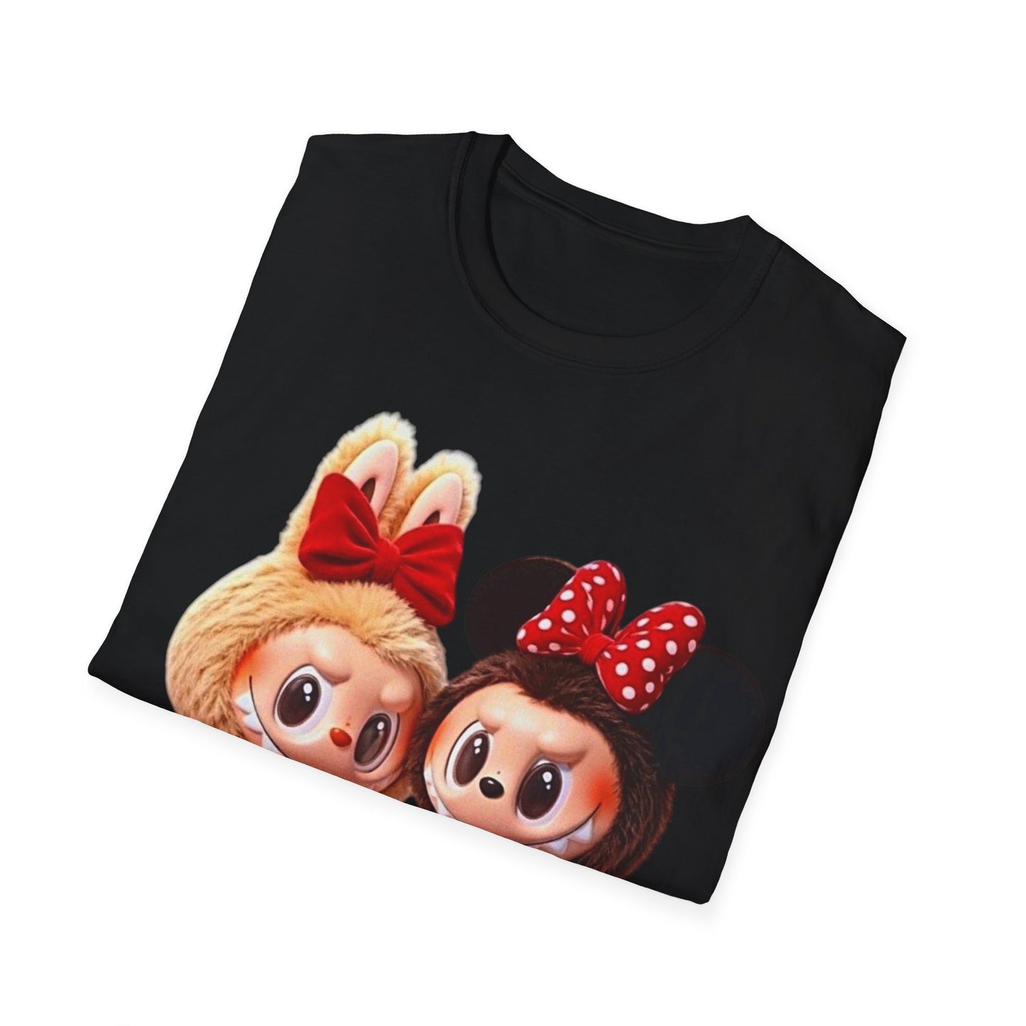 T-Shirt Unisex Labubu Softstyle  – Design Kawaii Coppia in Stile Minnie & Mickey.