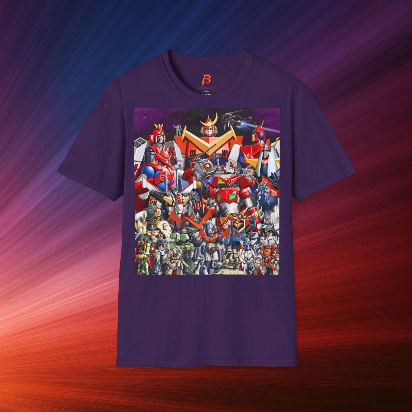 "T-shirt robot giapponesi anni ‘80 in cotone morbido. Un must per fan anime e collezionisti. Comfort e stile per ogni occasione.