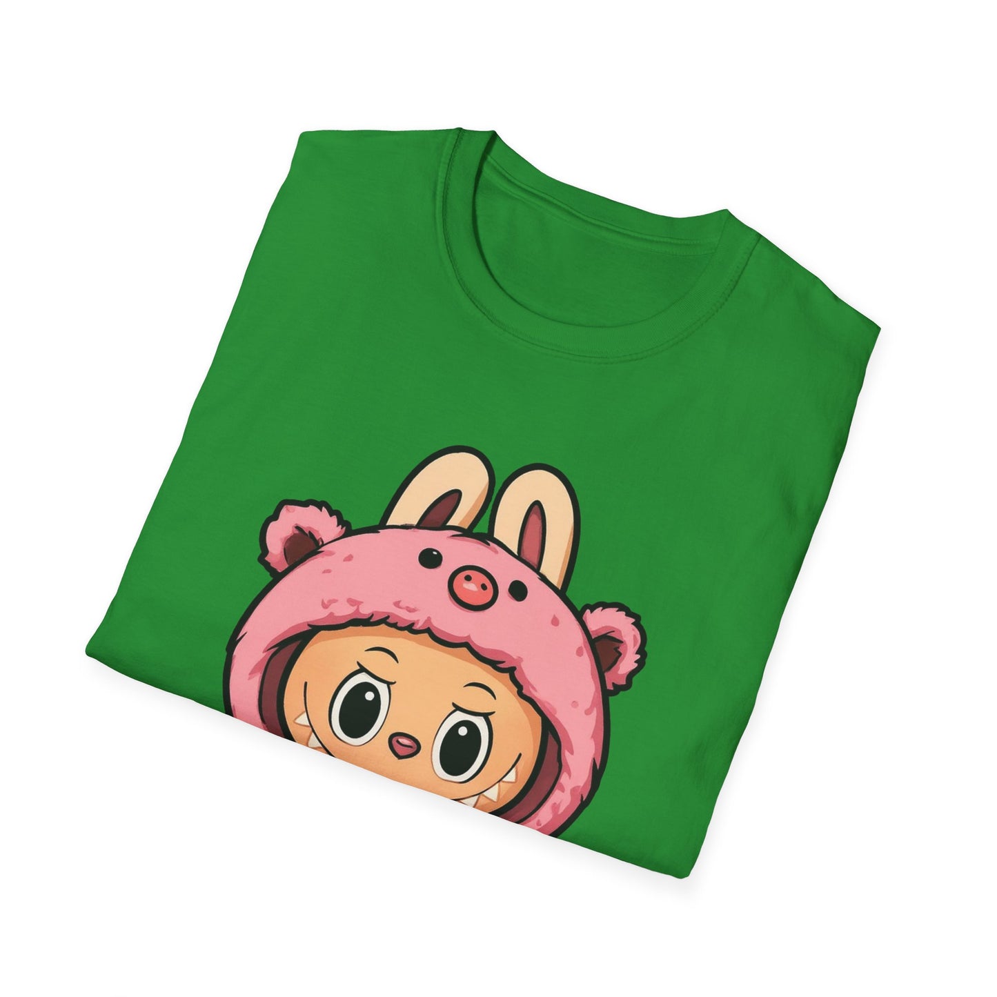 T-Shirt Unisex Labubu Softstyle – Outfit Cartoon Kawaii Rosa Orsetto Fragola.