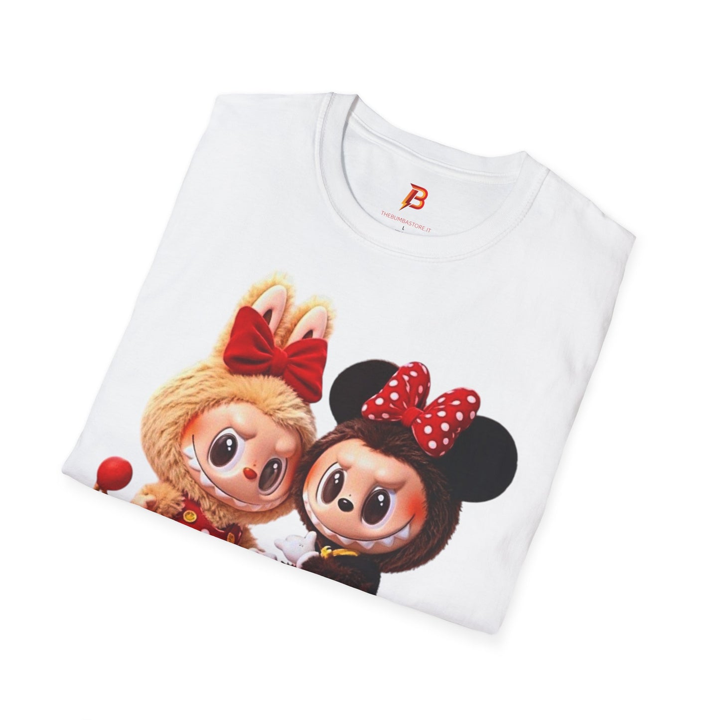 T-Shirt Unisex Labubu Softstyle  – Design Kawaii Coppia in Stile Minnie & Mickey.