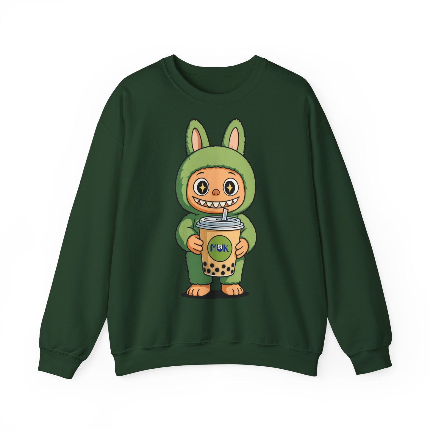Felpa Unisex Labubu Bubble Tea – Sweatshirt Verde Streetwear Heavy Blend.