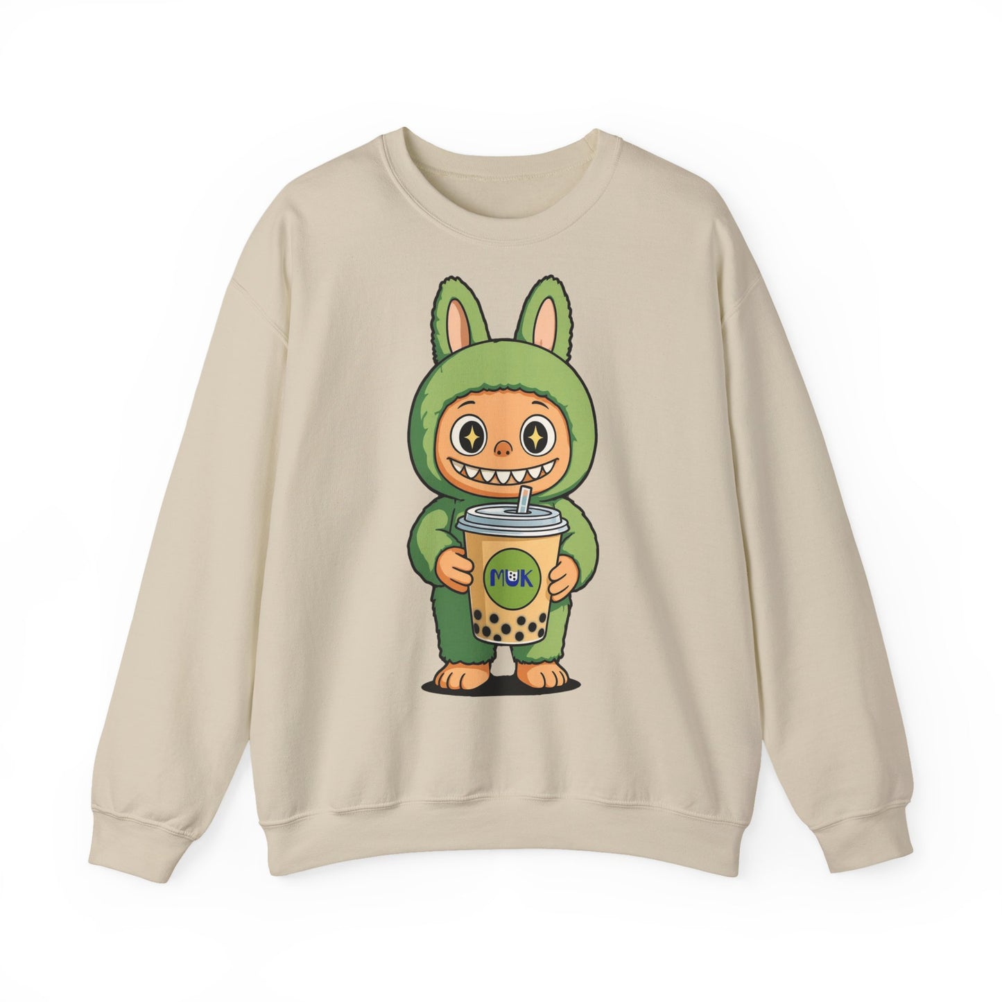 Felpa Unisex Labubu Bubble Tea – Sweatshirt Verde Streetwear Heavy Blend.