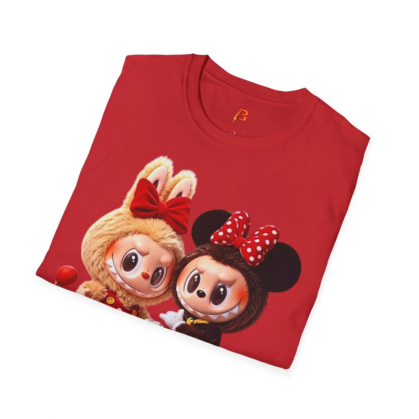 T-Shirt Unisex Labubu Softstyle  – Design Kawaii Coppia in Stile Minnie & Mickey.