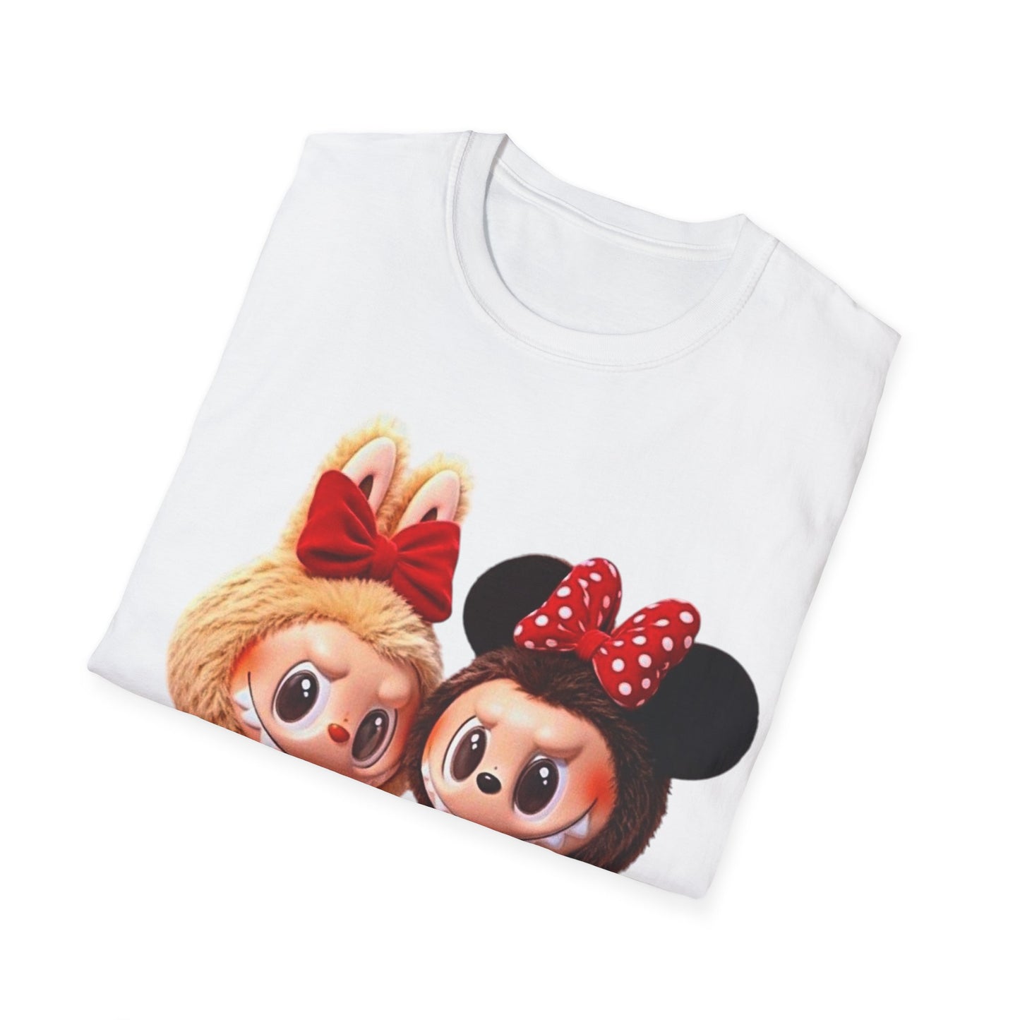 T-Shirt Unisex Labubu Softstyle  – Design Kawaii Coppia in Stile Minnie & Mickey.