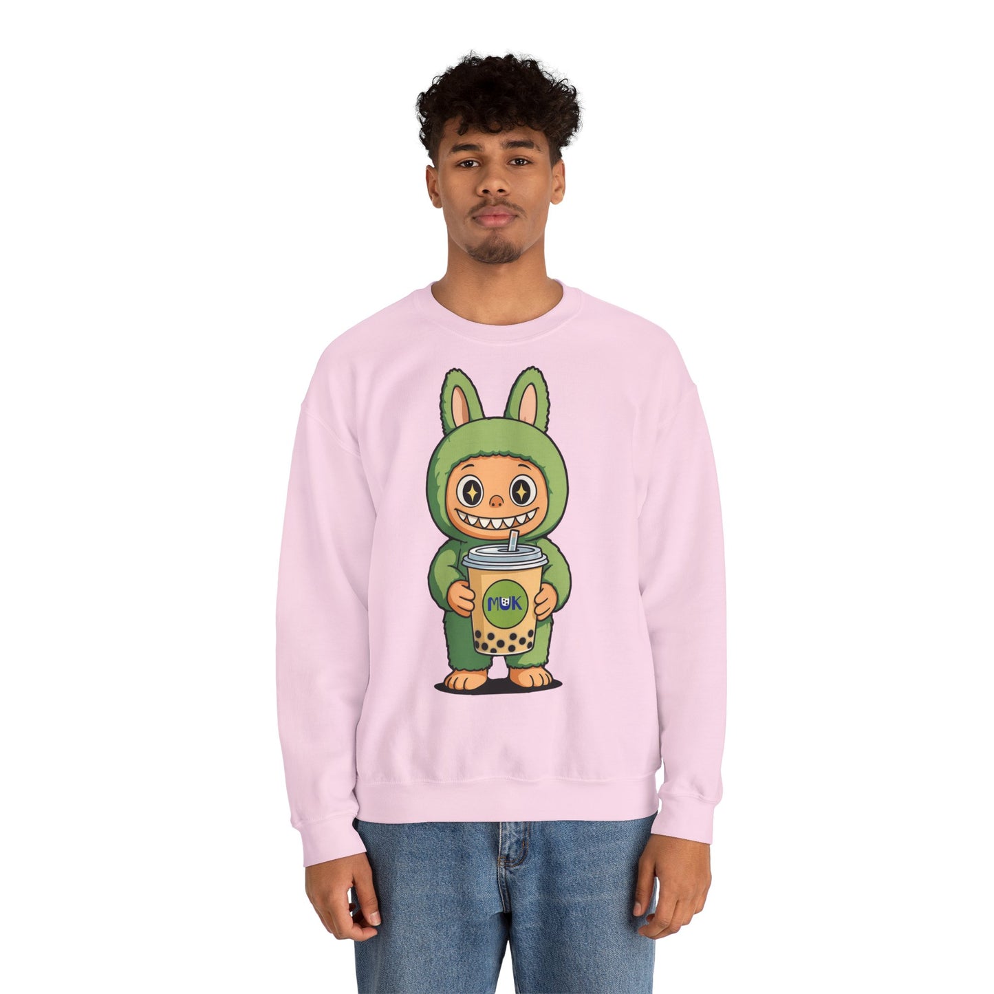 Felpa Unisex Labubu Bubble Tea – Sweatshirt Verde Streetwear Heavy Blend.