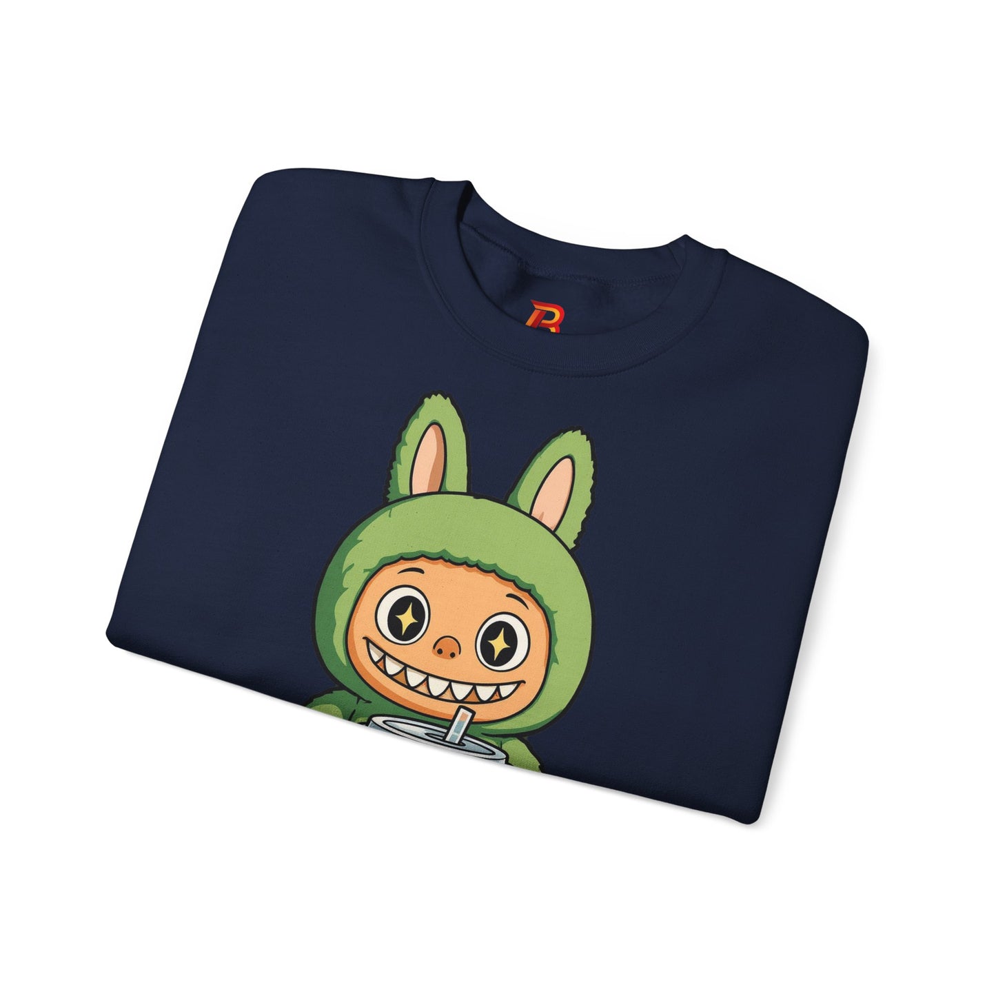 Felpa Unisex Labubu Bubble Tea – Sweatshirt Verde Streetwear Heavy Blend.