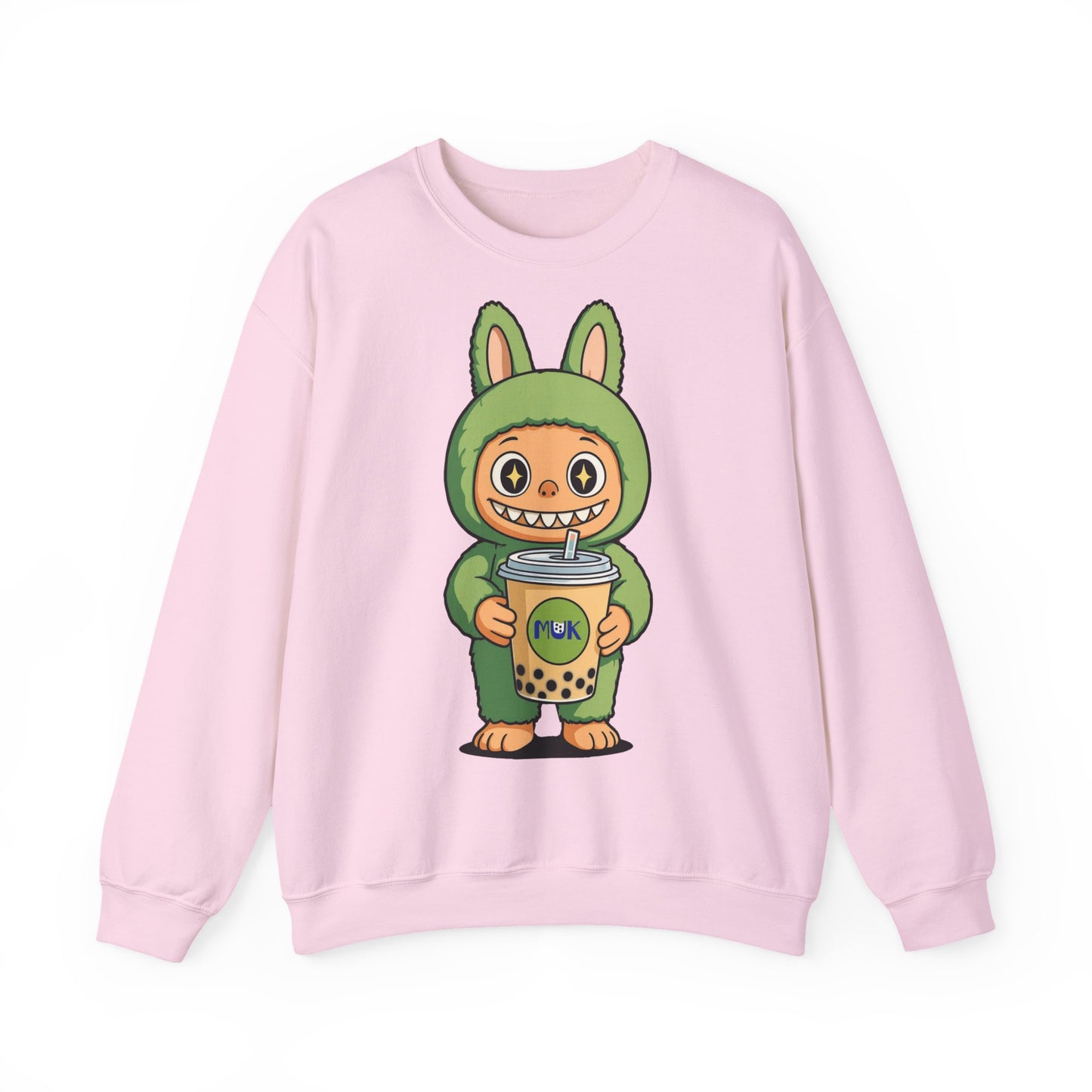 Felpa Unisex Labubu Bubble Tea – Sweatshirt Verde Streetwear Heavy Blend.
