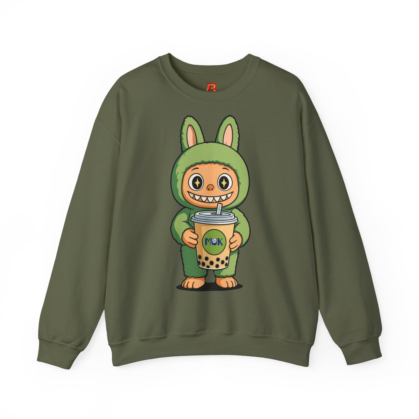 Felpa Unisex Labubu Bubble Tea – Sweatshirt Verde Streetwear Heavy Blend.