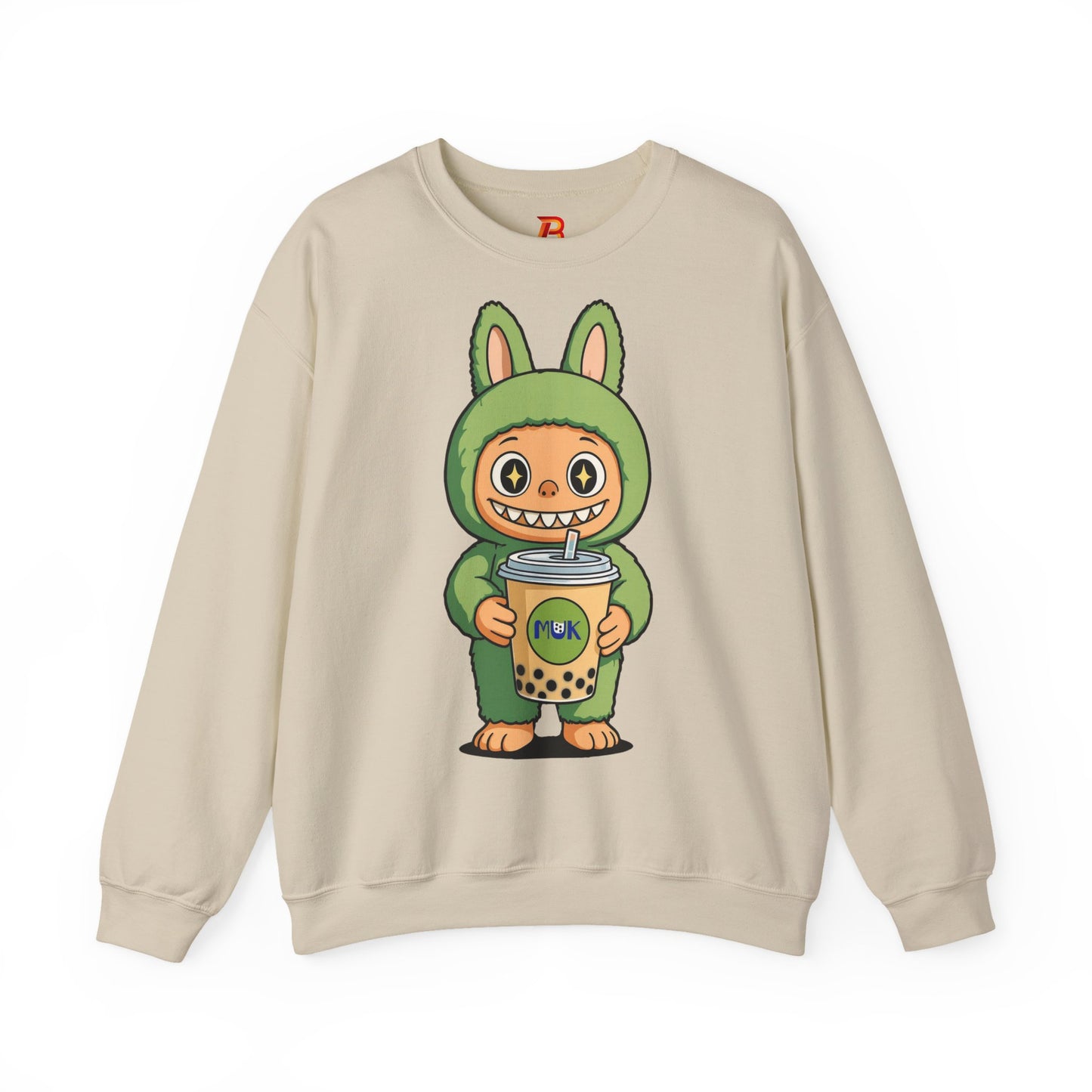 Felpa Unisex Labubu Bubble Tea – Sweatshirt Verde Streetwear Heavy Blend.