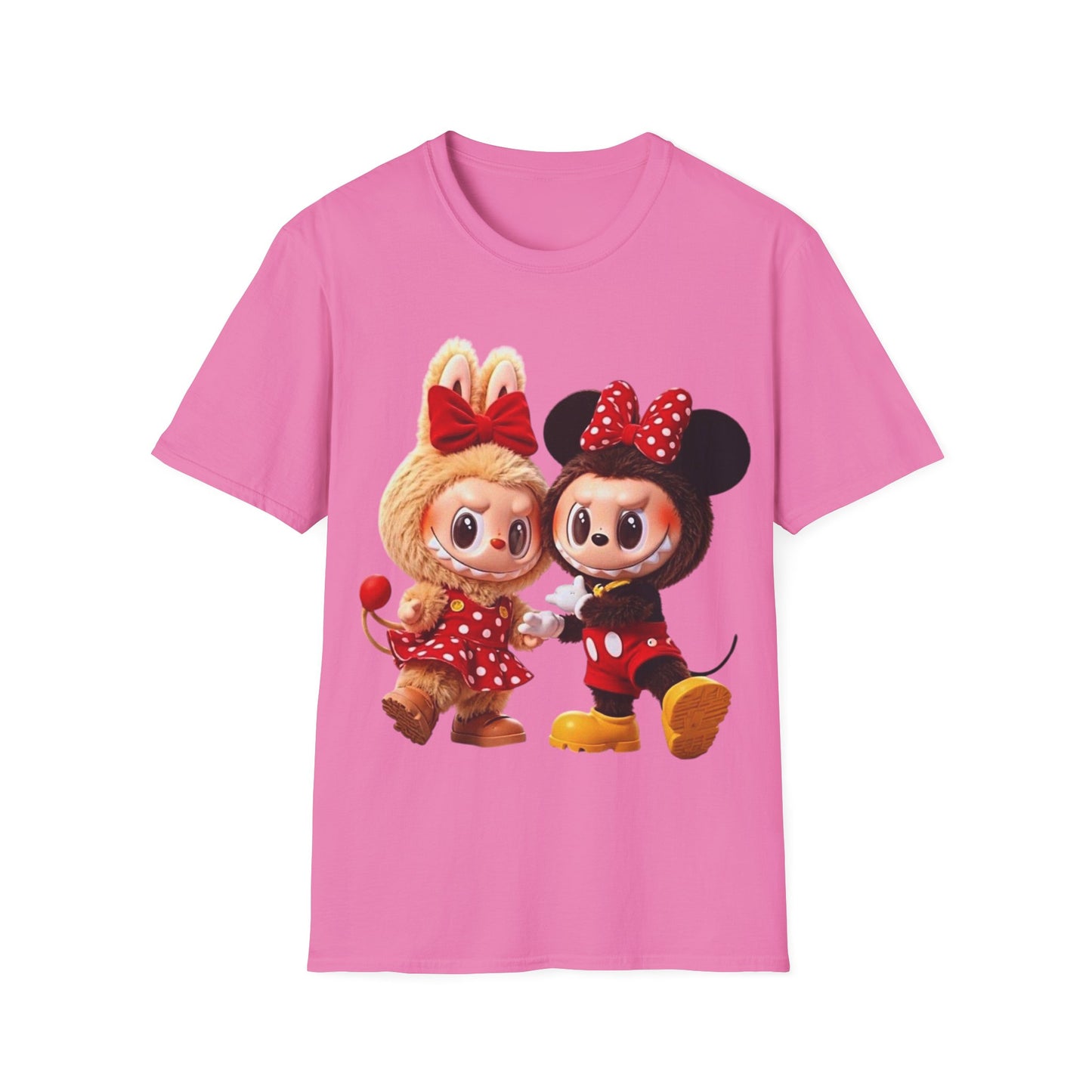 T-Shirt Unisex Labubu Softstyle  – Design Kawaii Coppia in Stile Minnie & Mickey.