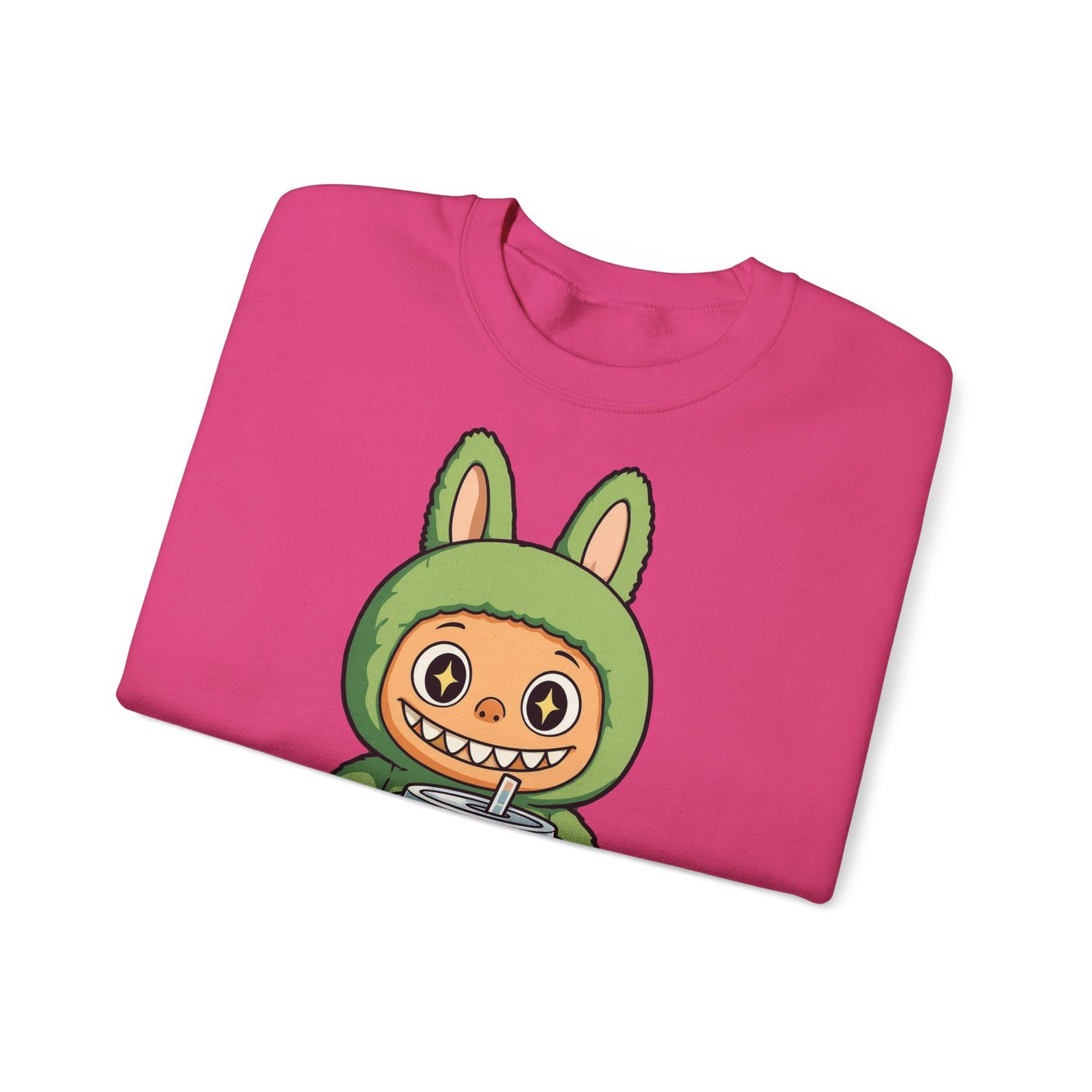 Felpa Unisex Labubu Bubble Tea – Sweatshirt Verde Streetwear Heavy Blend.