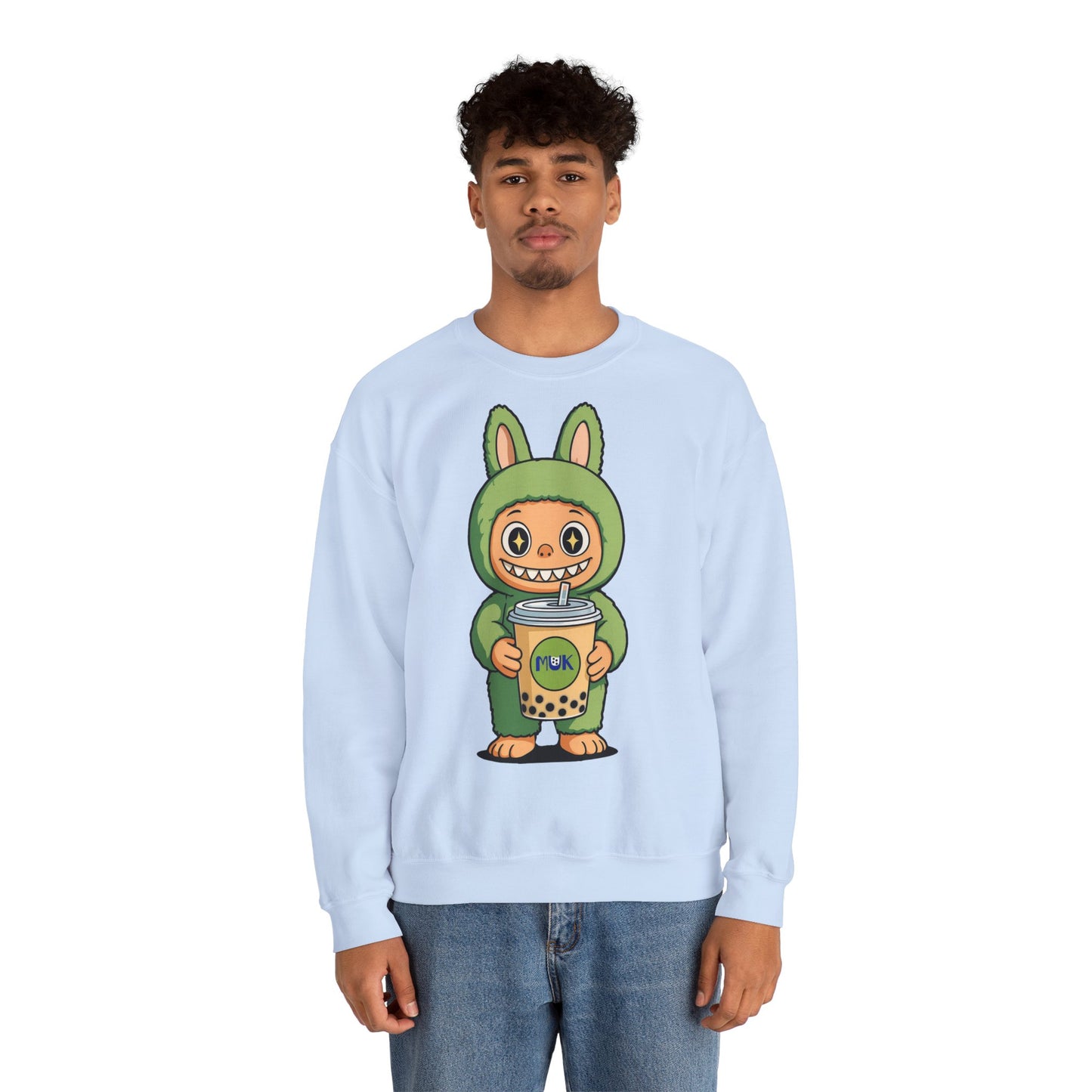 Felpa Unisex Labubu Bubble Tea – Sweatshirt Verde Streetwear Heavy Blend.