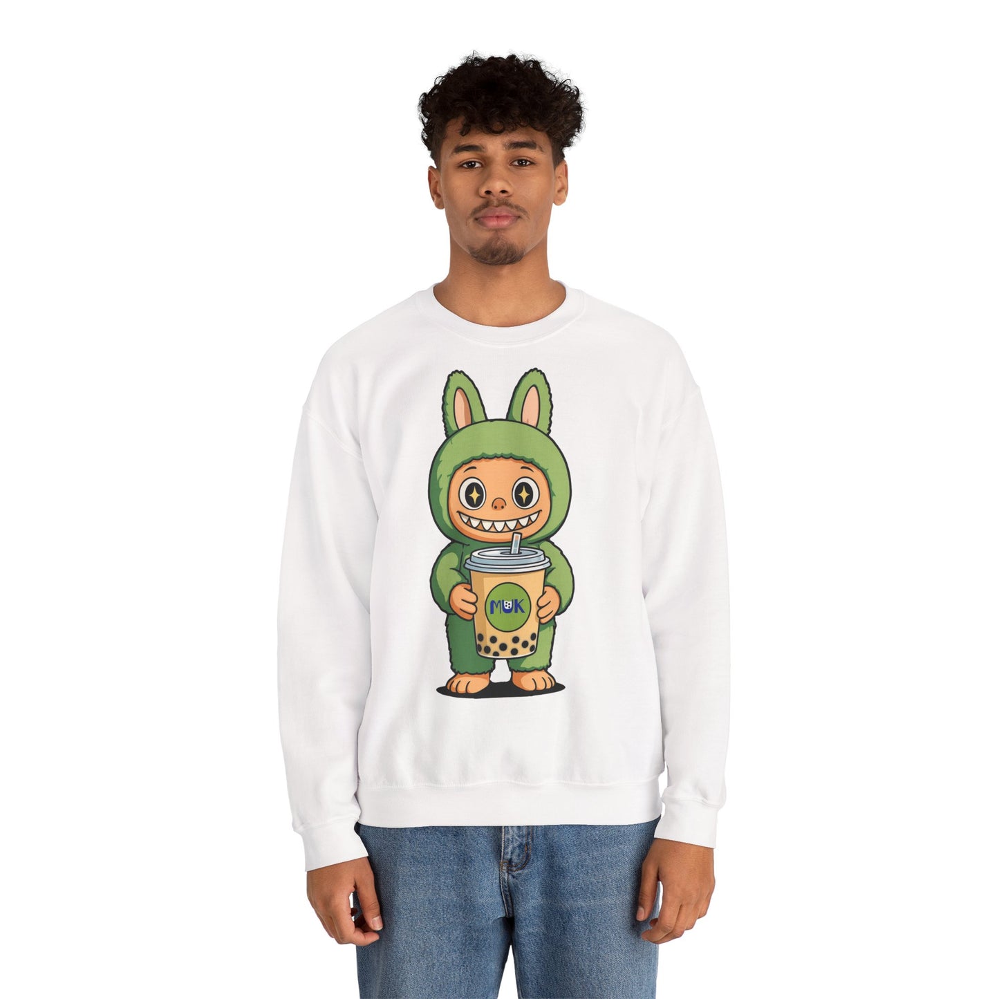Felpa Unisex Labubu Bubble Tea – Sweatshirt Verde Streetwear Heavy Blend.