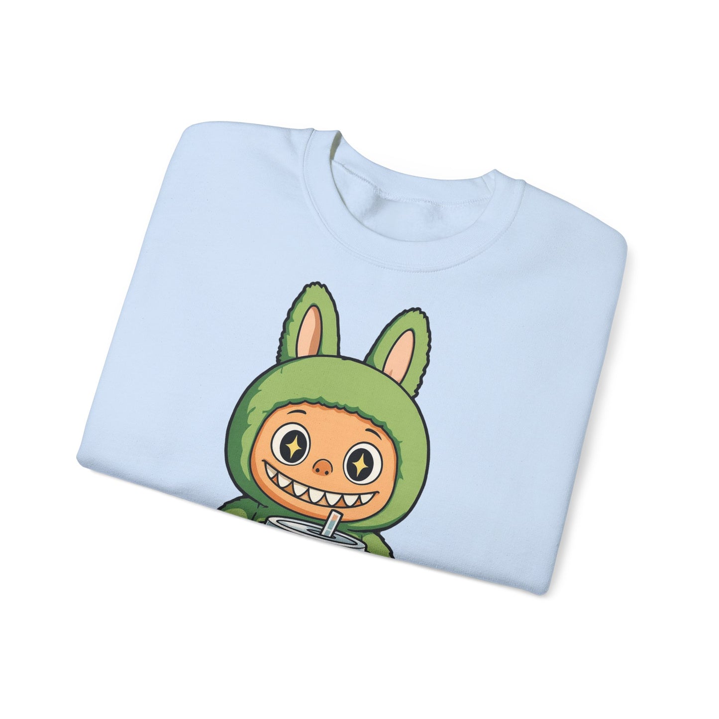 Felpa Unisex Labubu Bubble Tea – Sweatshirt Verde Streetwear Heavy Blend.