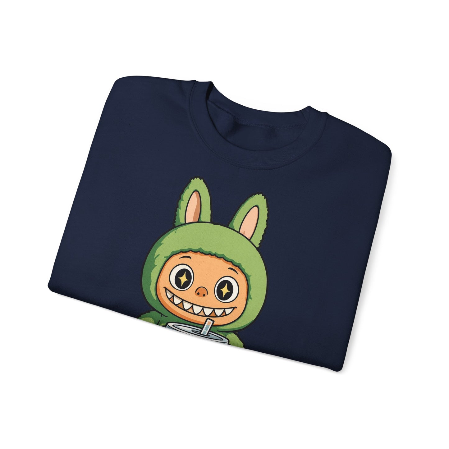 Felpa Unisex Labubu Bubble Tea – Sweatshirt Verde Streetwear Heavy Blend.