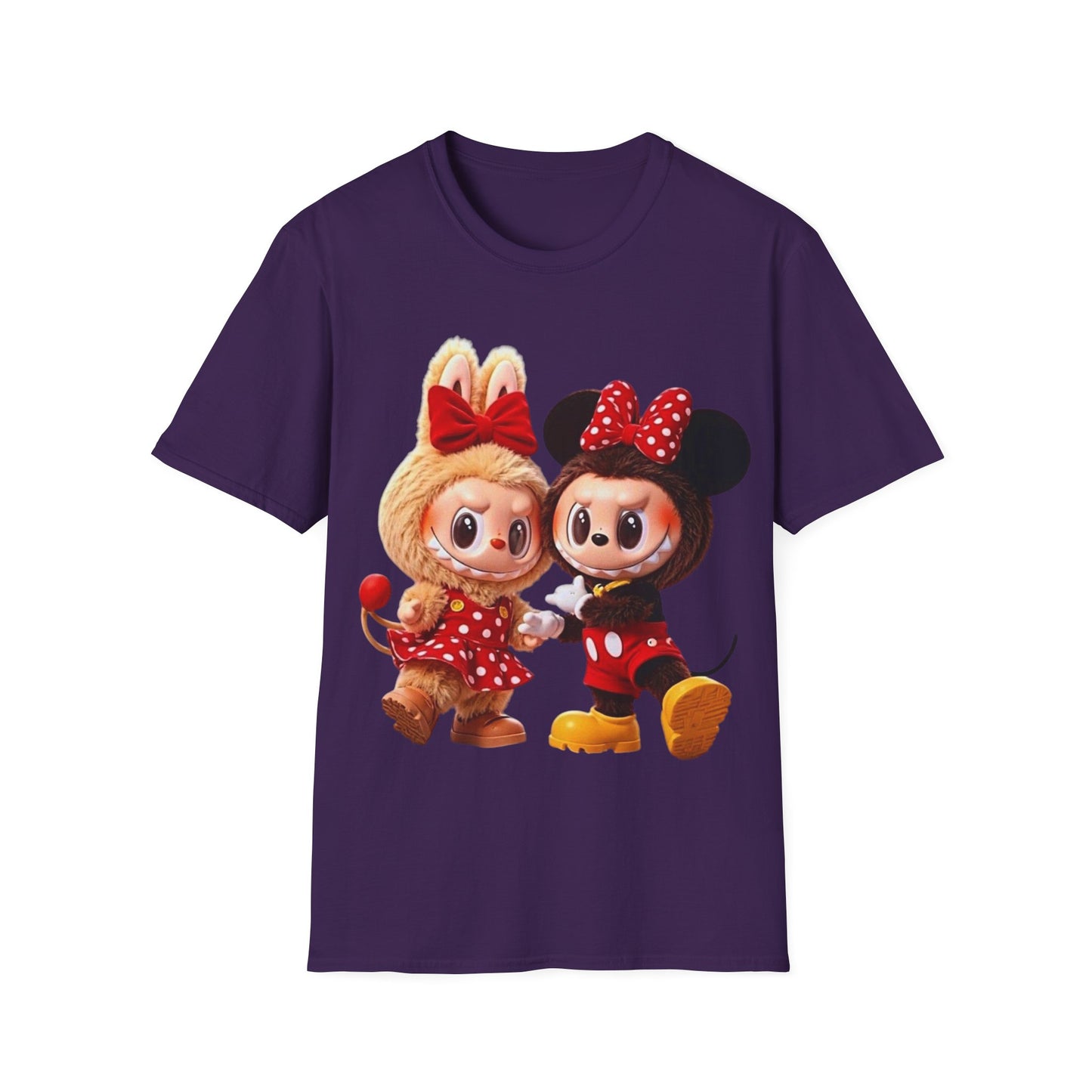 T-Shirt Unisex Labubu Softstyle  – Design Kawaii Coppia in Stile Minnie & Mickey.