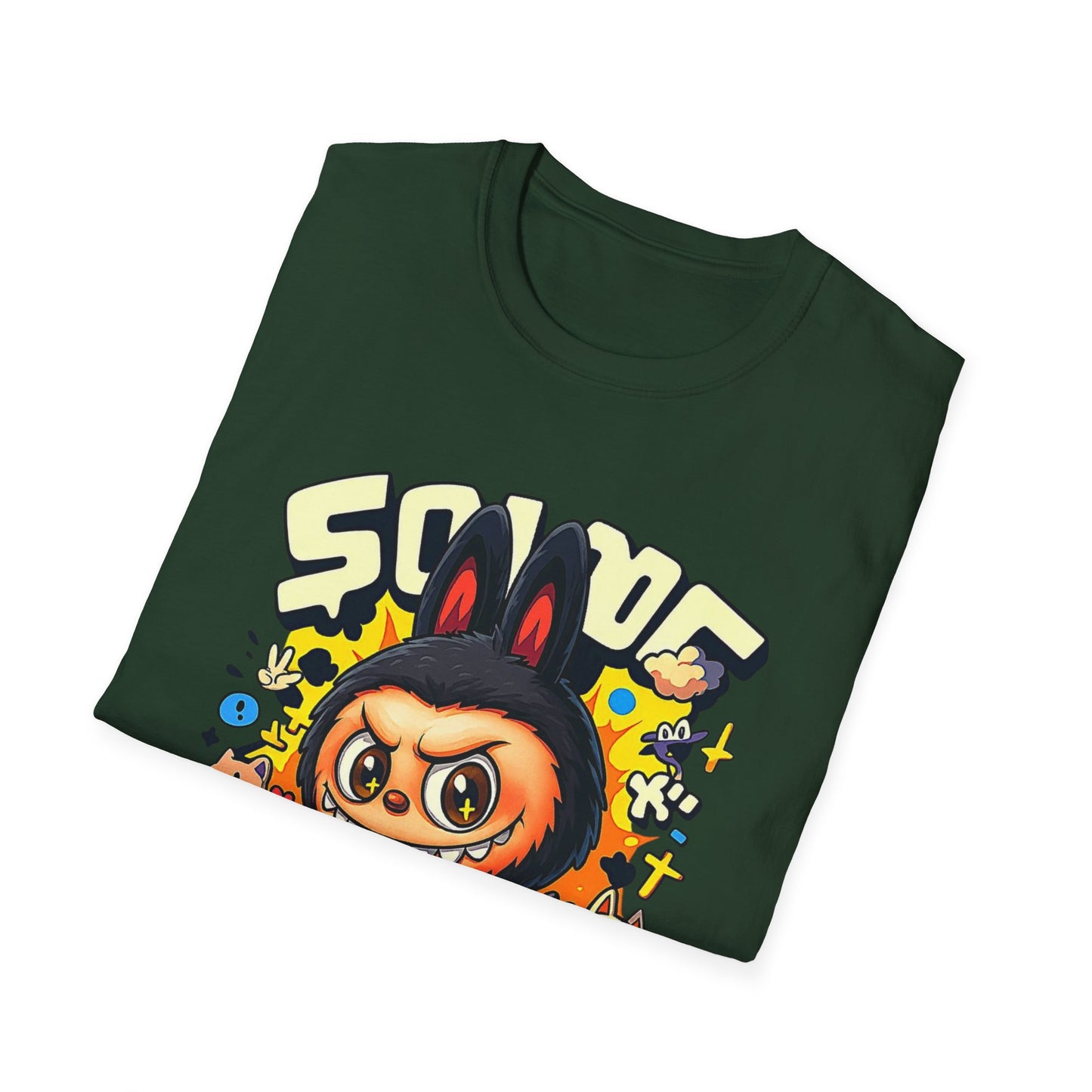 T-Shirt Unisex Labubu Softstyle  – Design Kawaii Streetwear con Skateboard.